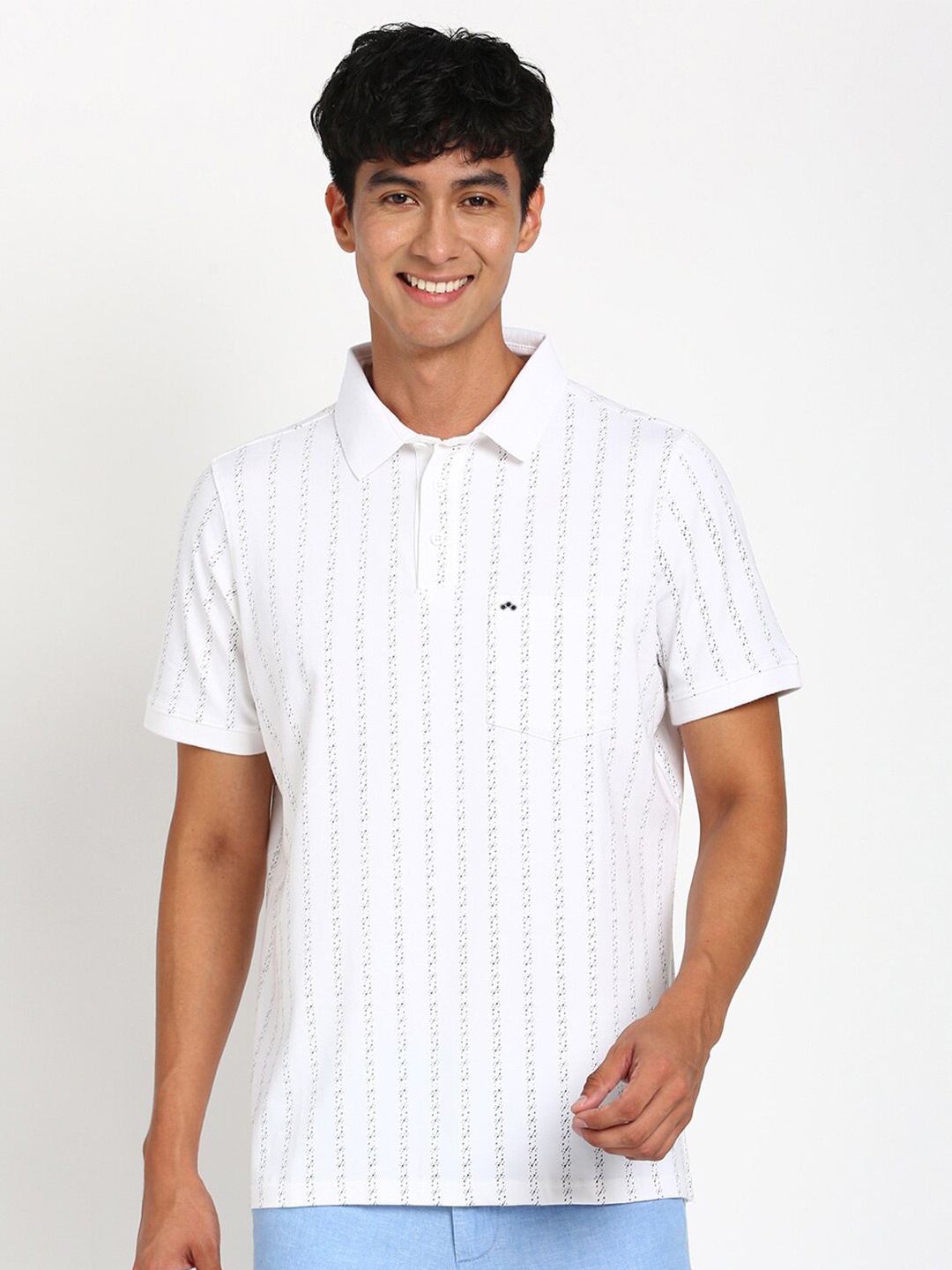

Turtle Striped Polo Collar Slim Fit T-shirt, White