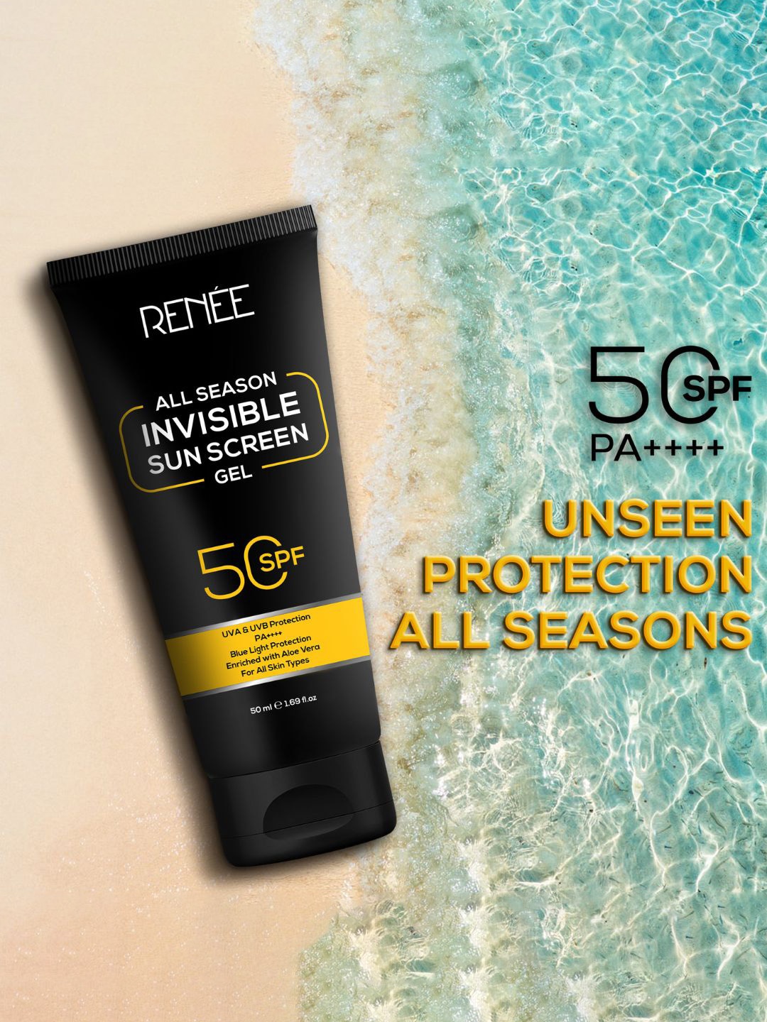 

RENEE All Season UVA & UVB Protection Invisible Sunscreen Gel SPF 50 PA++++ - 50ml, Black