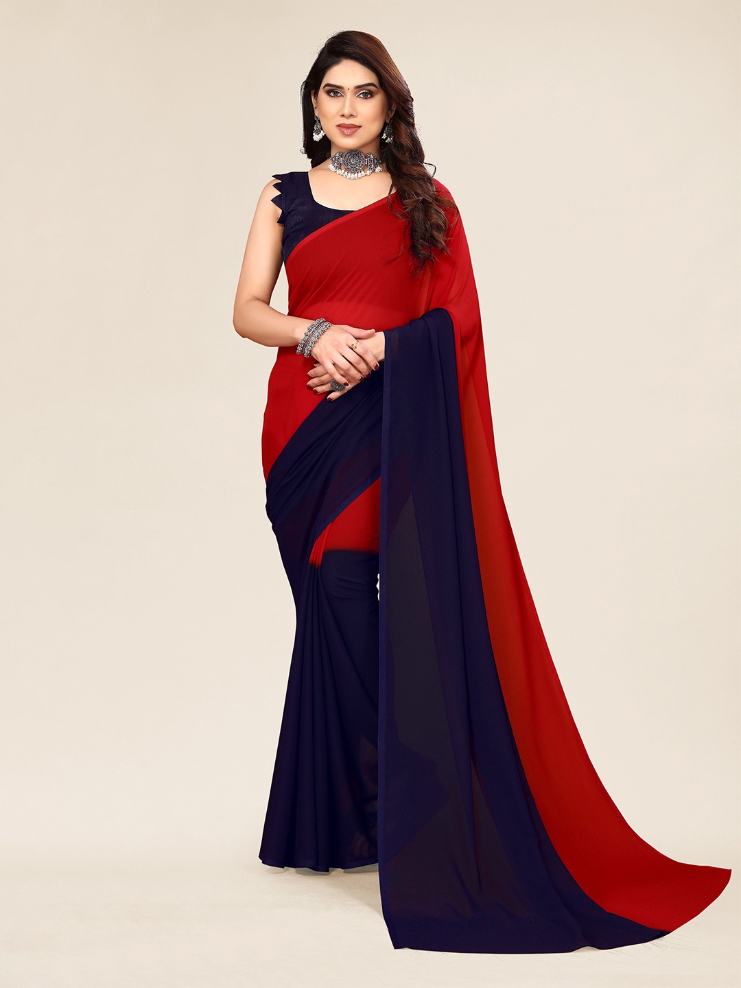 

ANAND SAREES Ombre Pure Georgette Saree With Blouse Piece, Blue
