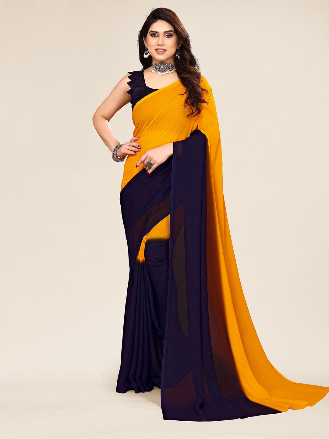 

KALINI Ombre Pure Georgette Saree With Blouse Piece, Yellow