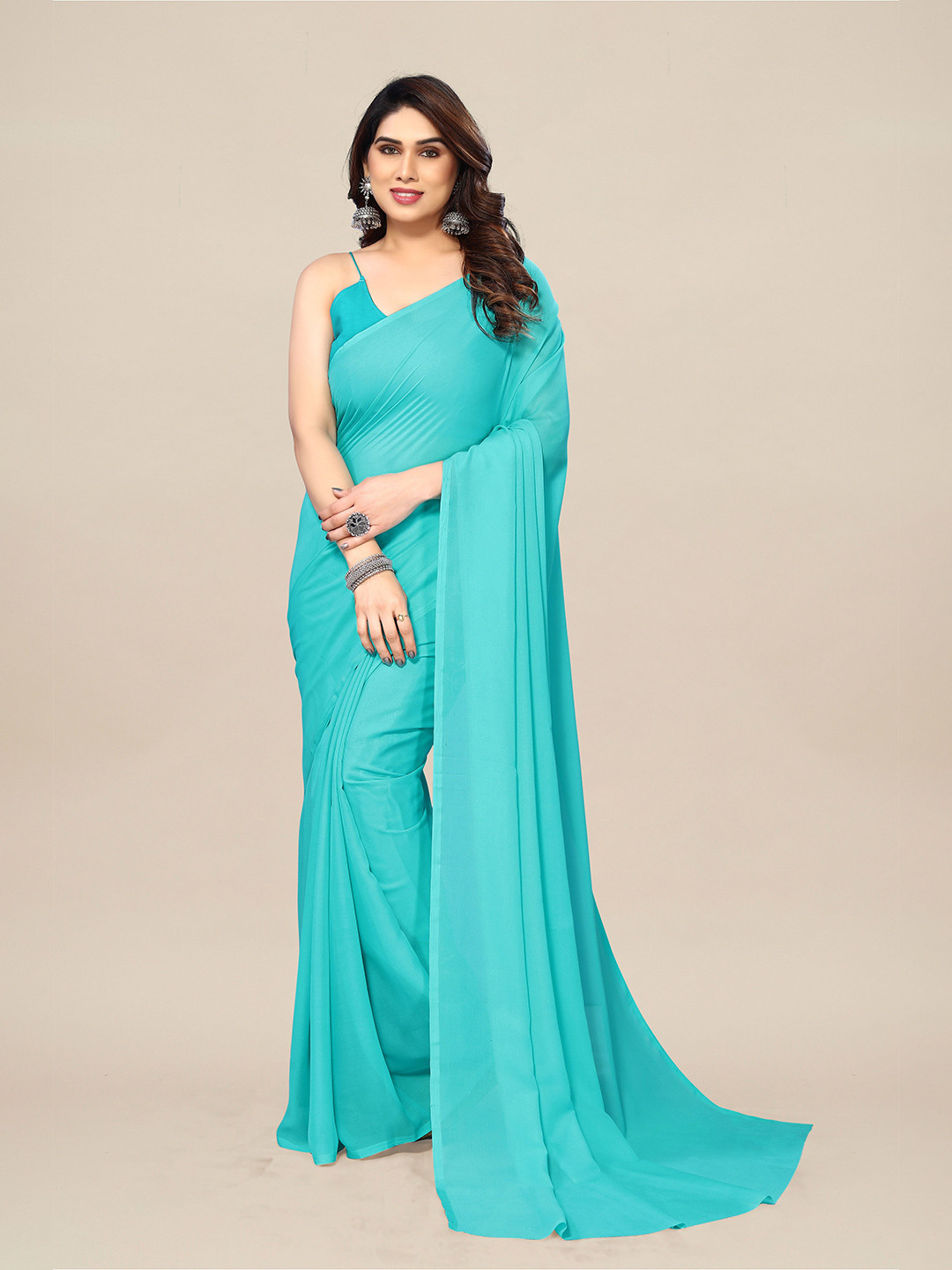 

Moda Rapido Pure Georgette Saree With Blouse Piece, Blue