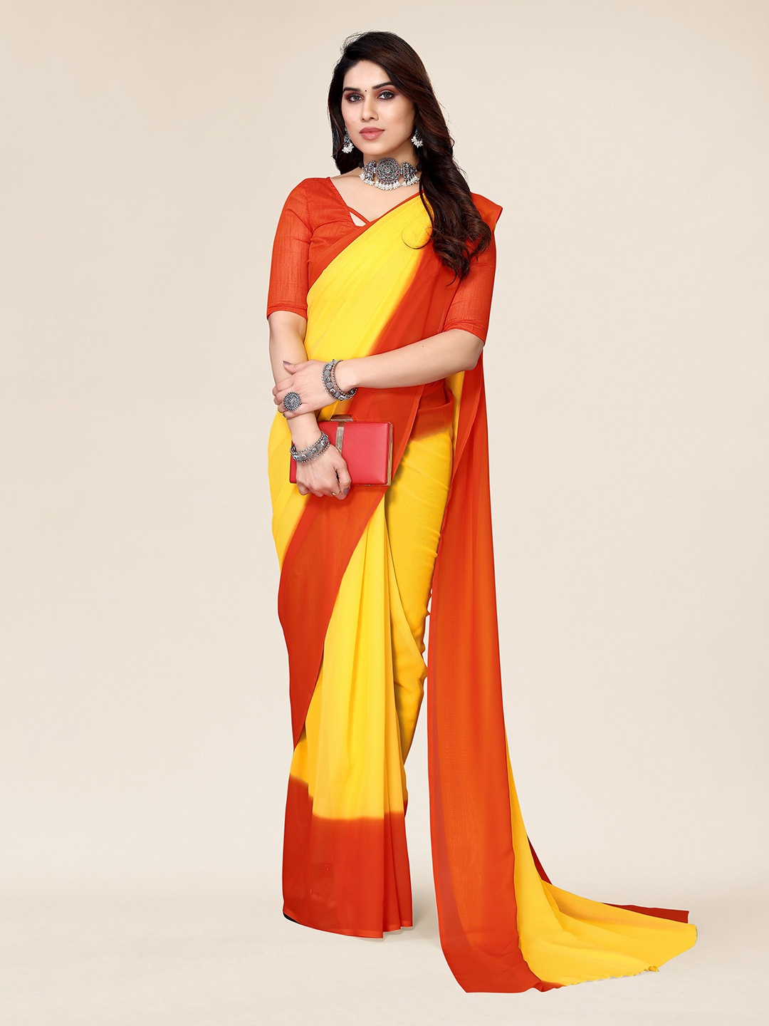 

ANAND SAREES Ombre Pure Georgette Saree, Red