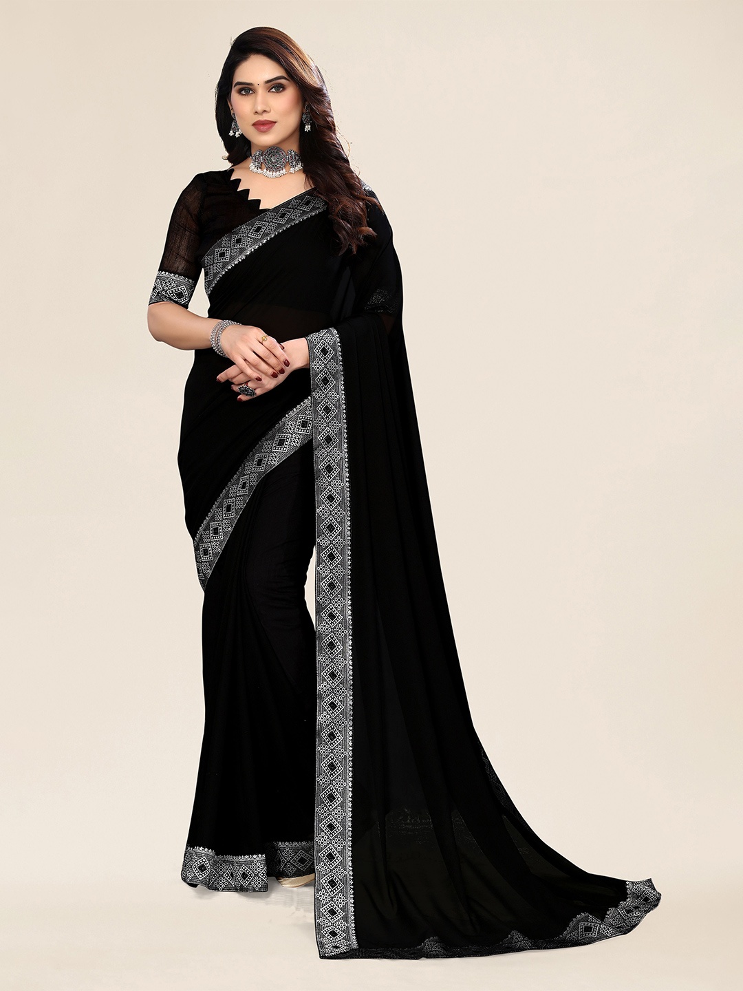 

KALINI Pure Chiffon Saree, Black