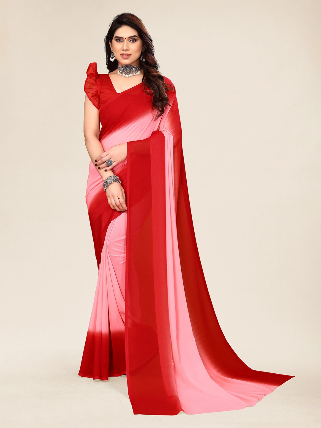 

ANAND SAREES Ombre Pure Georgette Saree, Pink