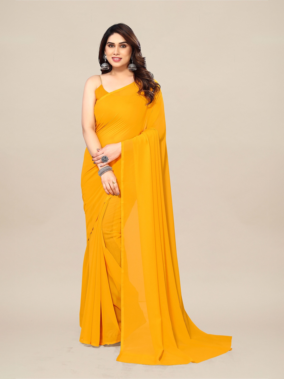 

ANAND SAREES Pure Georgette Saree, Yellow