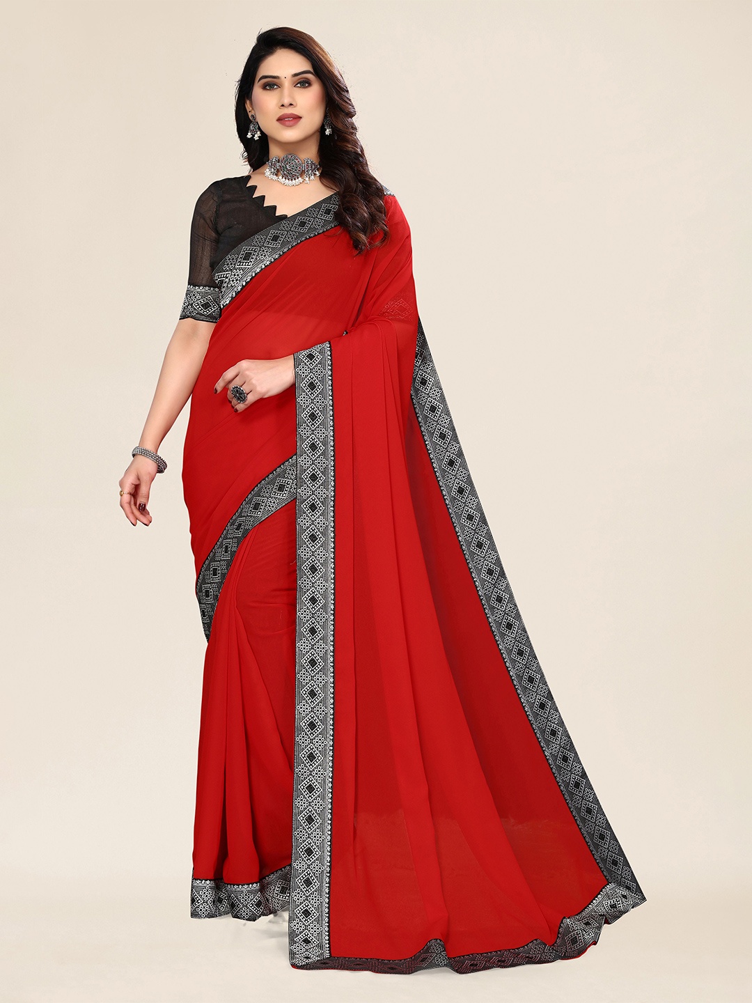 

ANAND SAREES Pure Chiffon Saree, Red