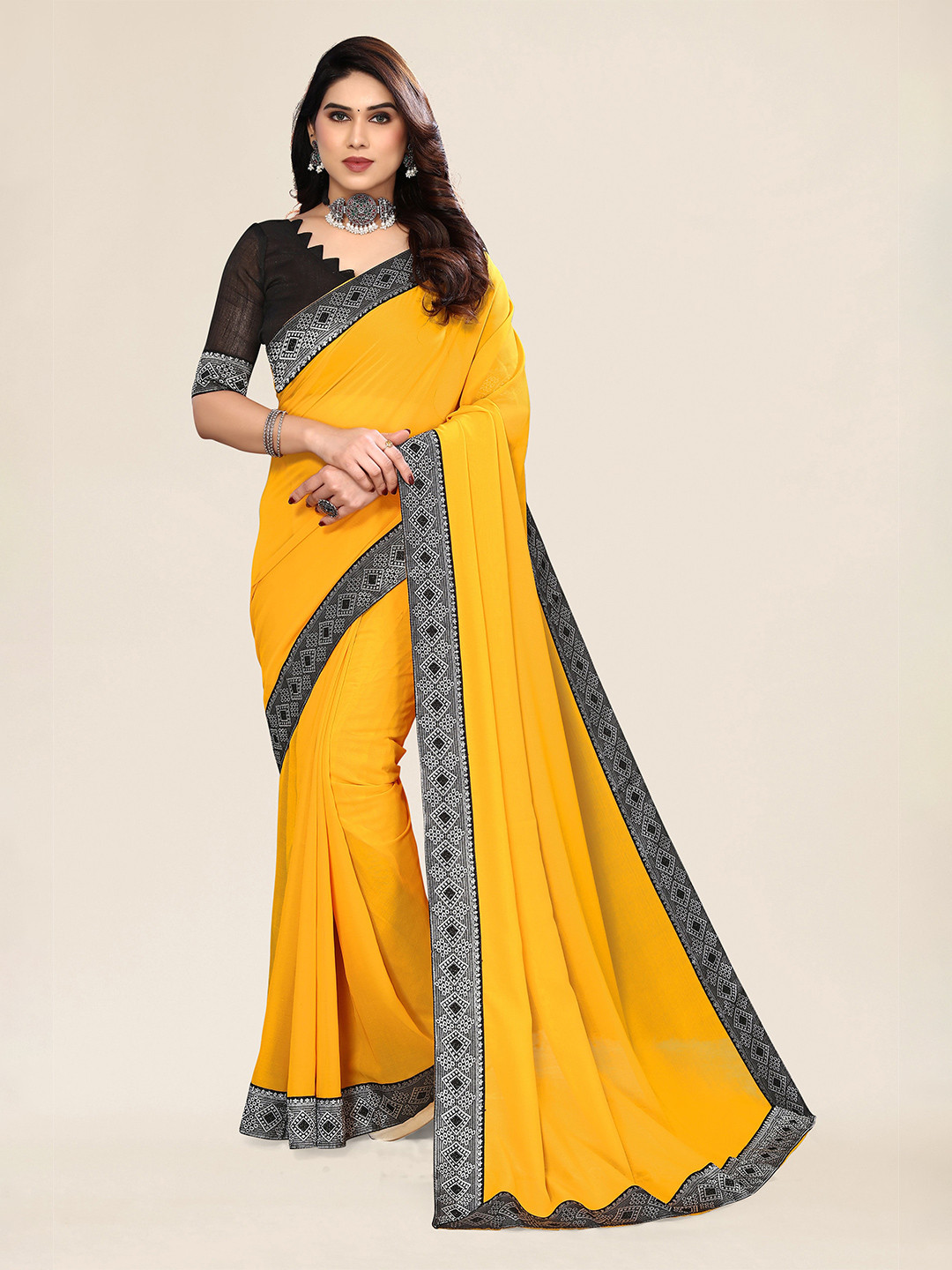 

ANAND SAREES Woven Design Pure Chiffon Saree, Yellow