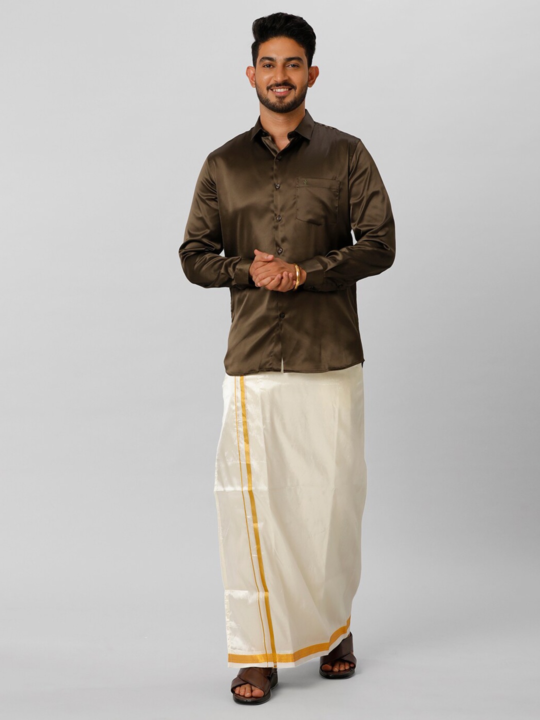 

Ramraj Shirt Half Sleeves With Double Dhoti, Brown