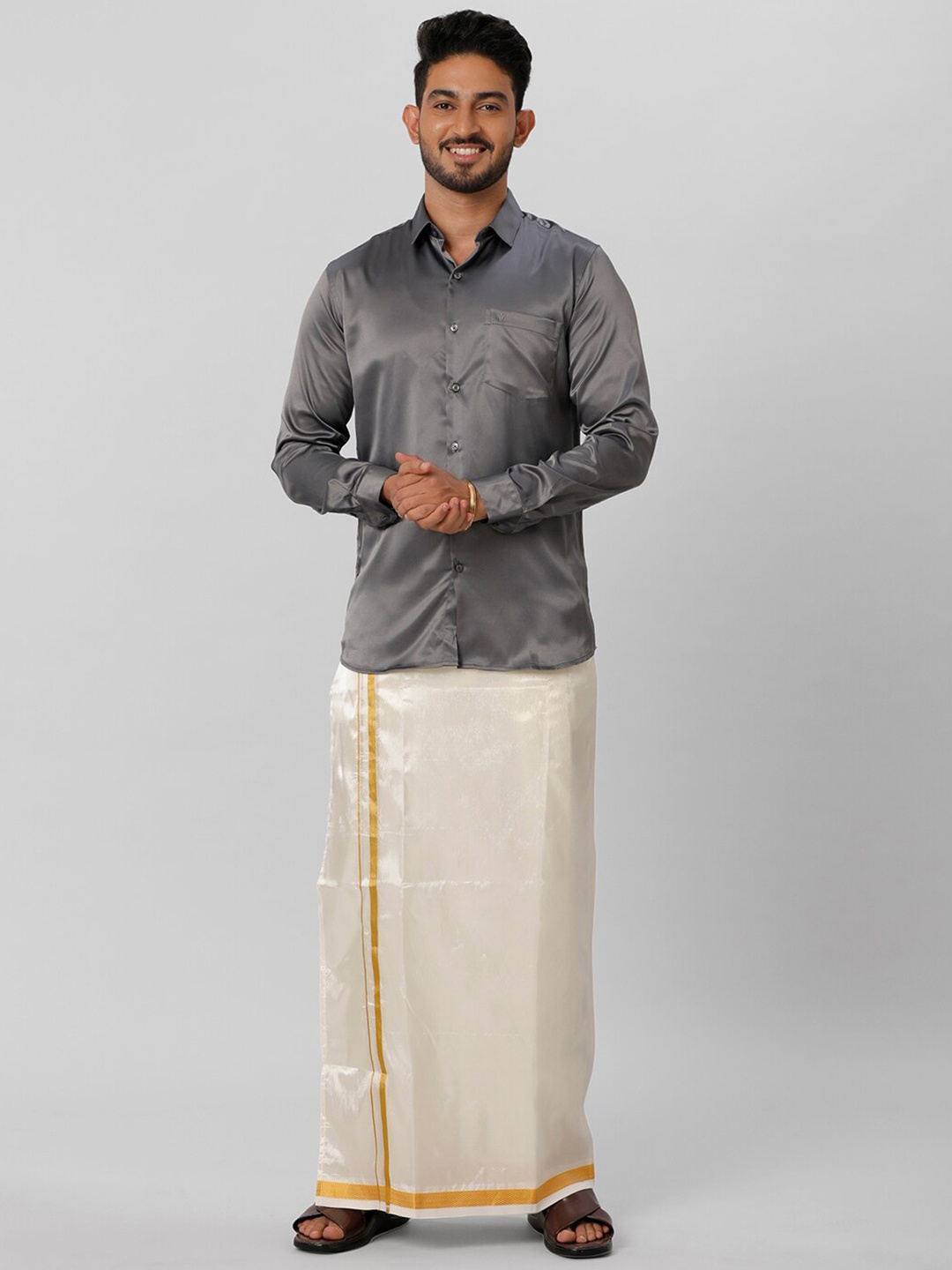

Ramraj Shirt Half Sleeves With Double Dhoti, Grey