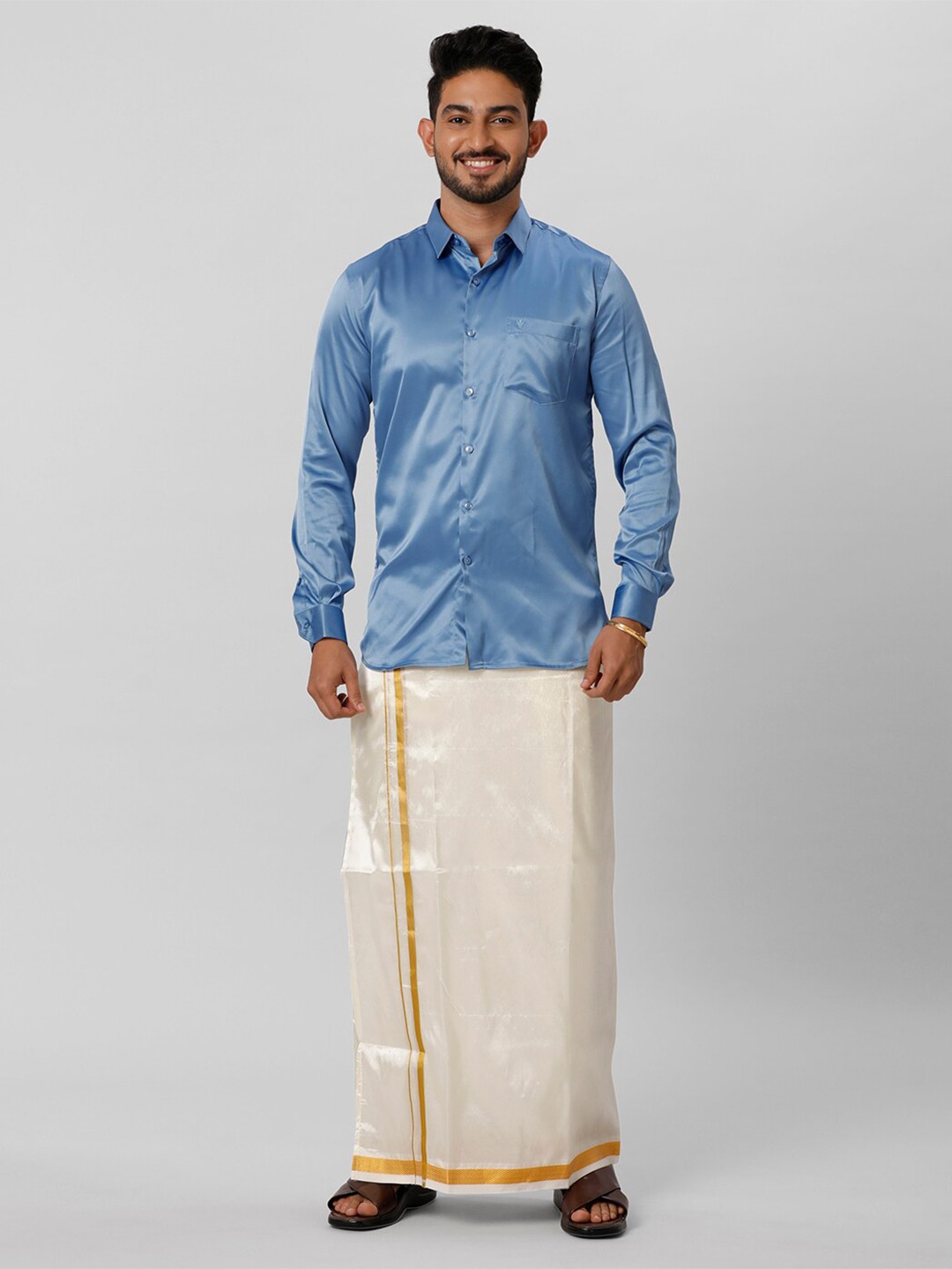

Ramraj Shirt With Veshti, Blue