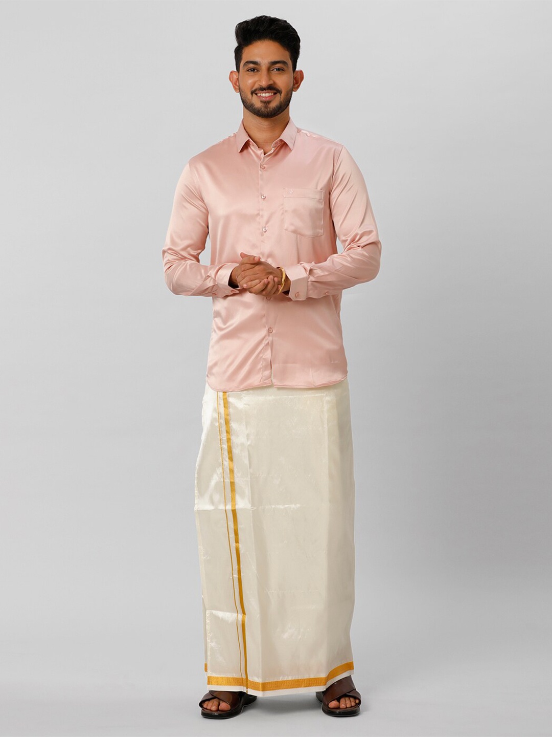 

Ramraj Shirt Half Sleeves With Double Dhoti, Pink