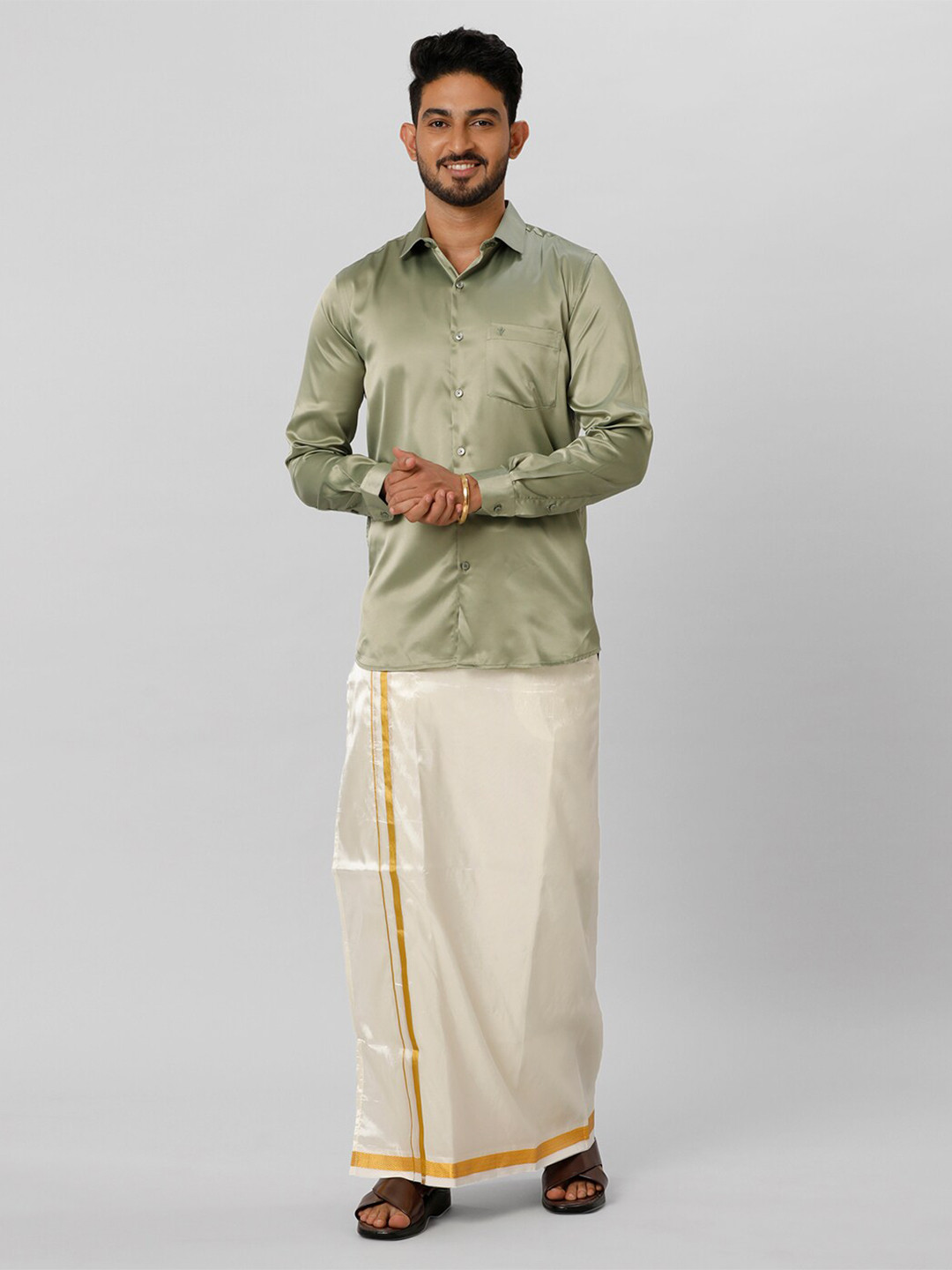

Ramraj Shirt Half Sleeves With Double Dhoti, Green