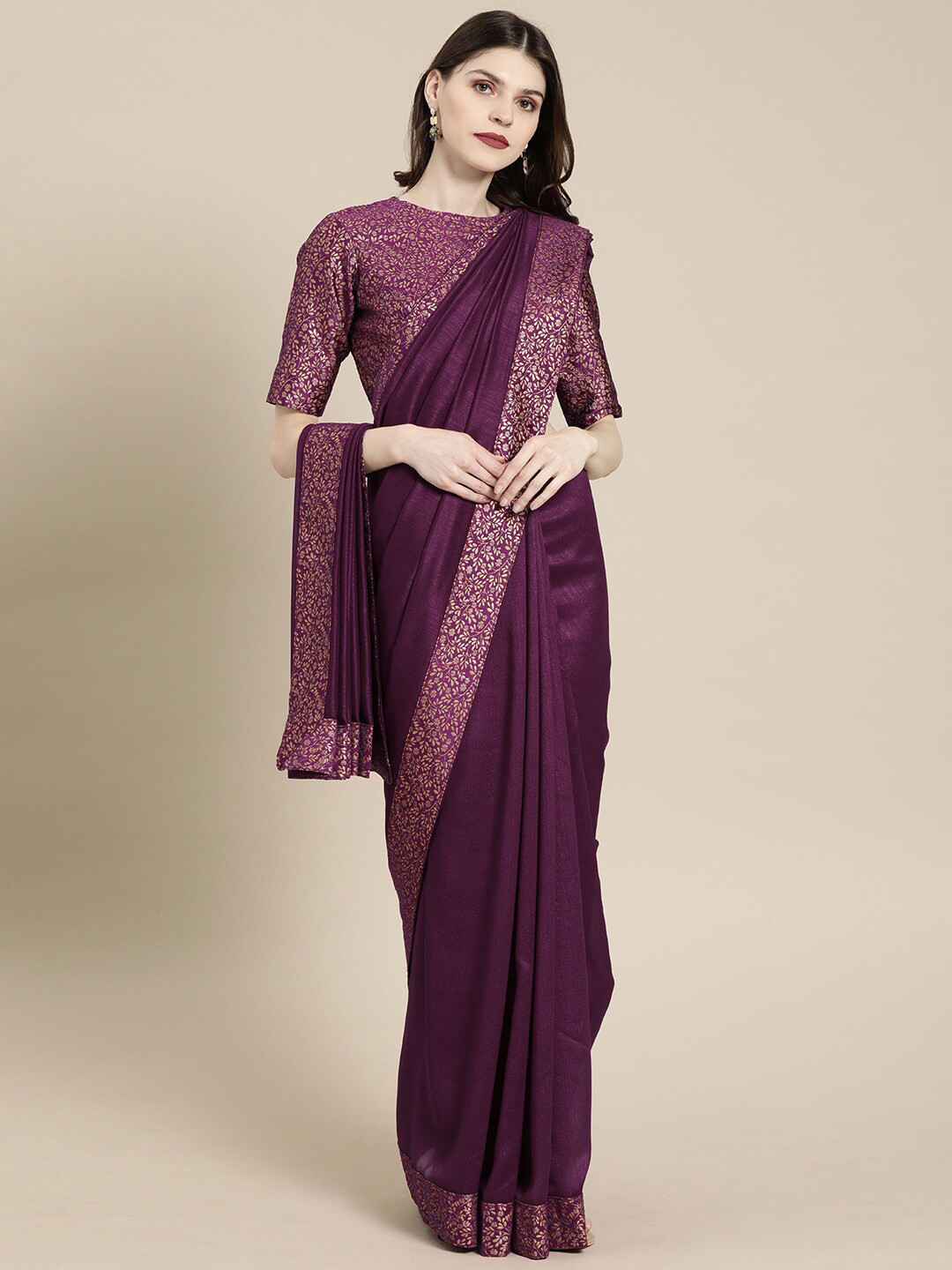 

Fashion Basket Poly Silk Saree with Woven Design Border, Purple