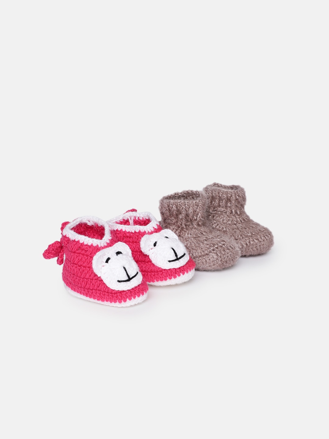 CHUTPUT Unisex Kids Pack of 2 Crochet Booties, Pink