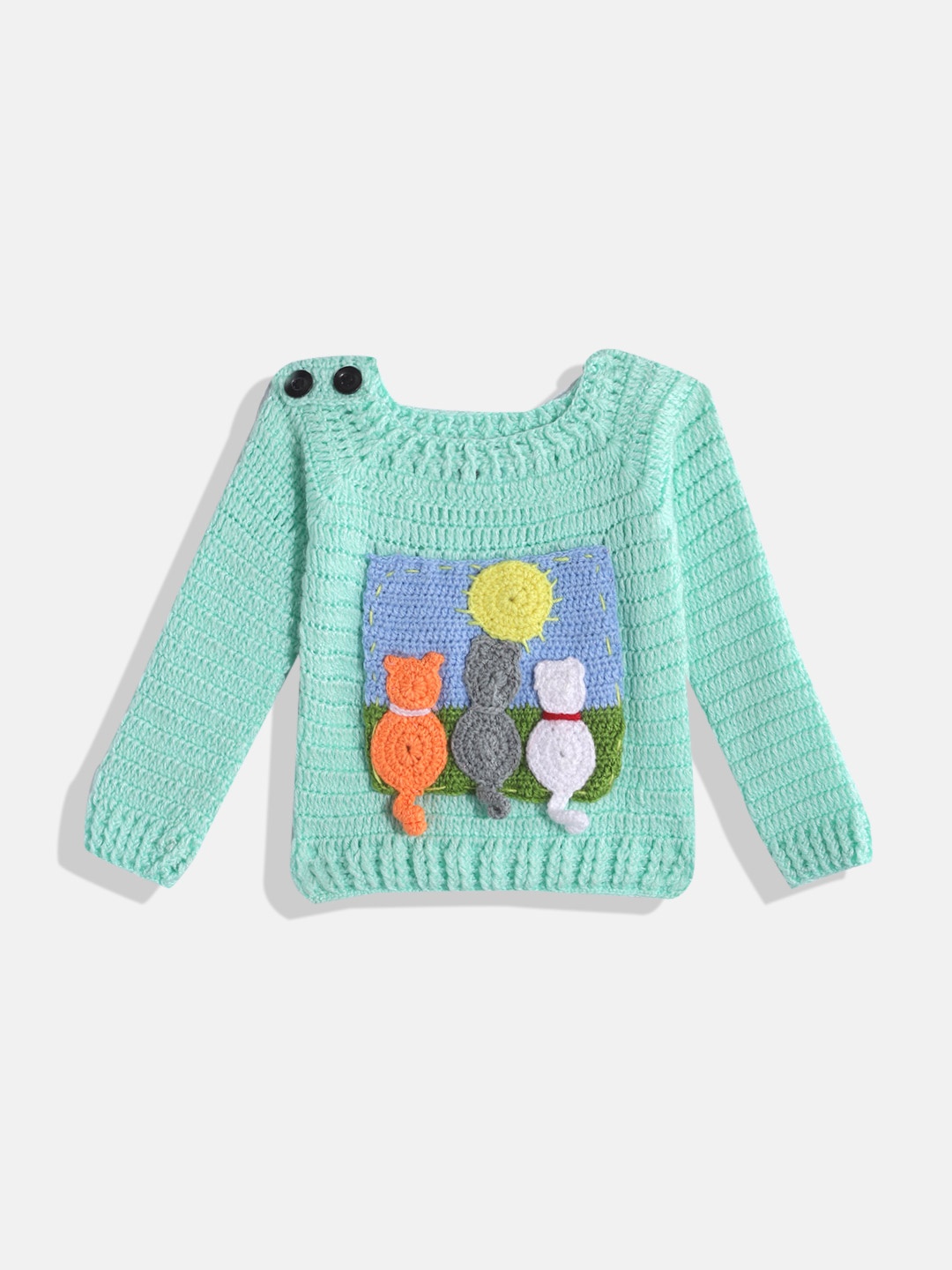 

CHUTPUT Kids Embroidered Woollen Sweater Vest, Sea green