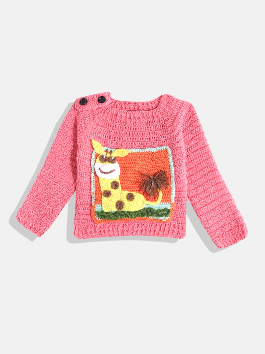 

CHUTPUT Kids Conversational Crochet Woollen Pullover, Pink