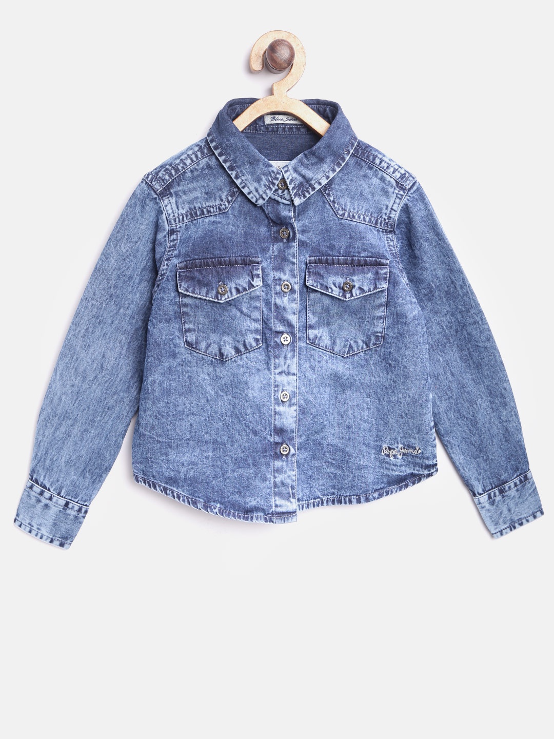 

Pepe Jeans Girls Blue Faded Denim Casual Shirt