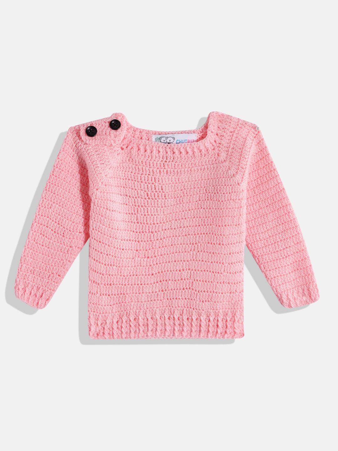 

CHUTPUT Kids Crochet Woollen Pullover, Pink