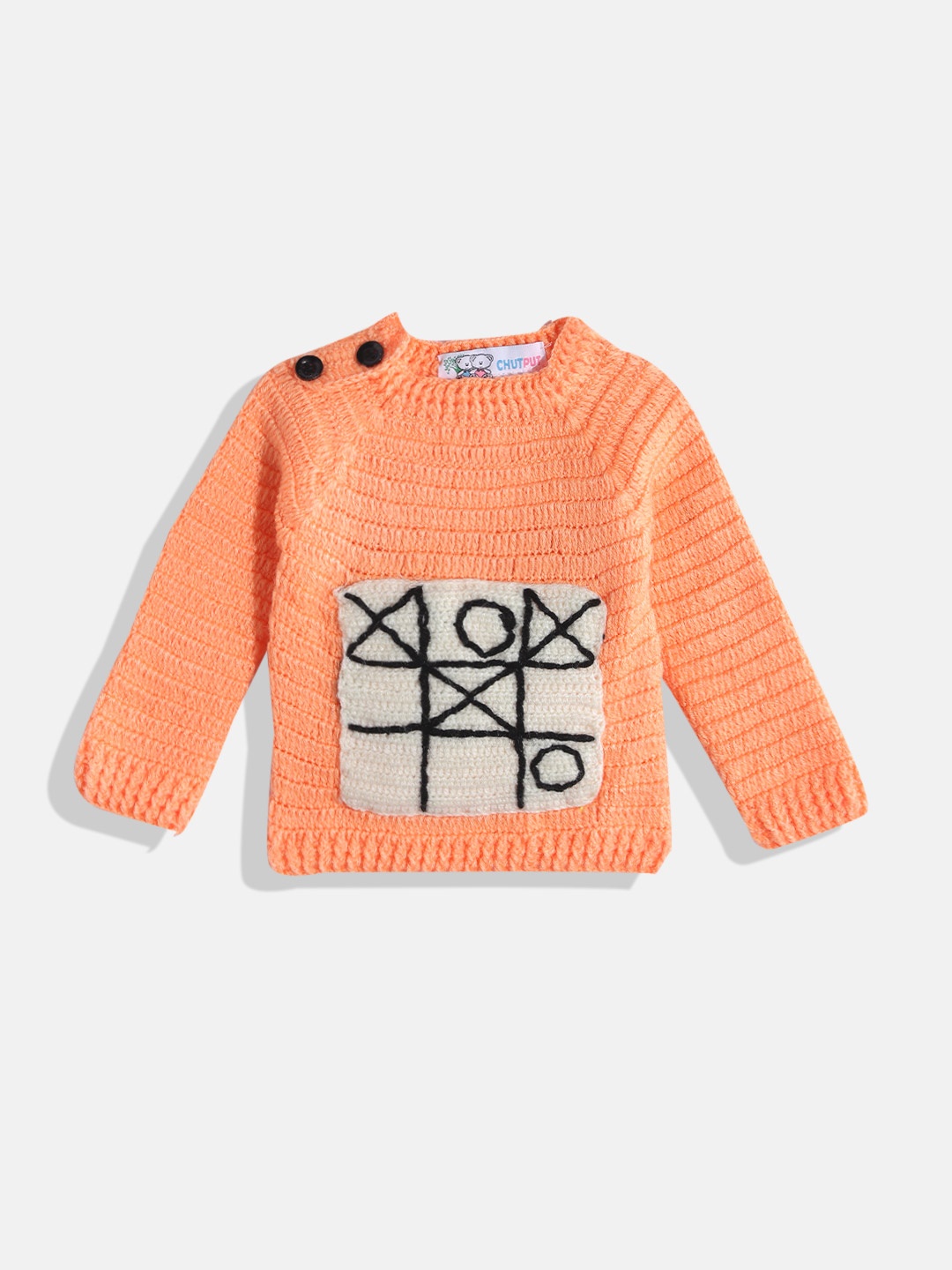 CHUTPUT Kids Geometric Crochet Woollen Pullover, Orange