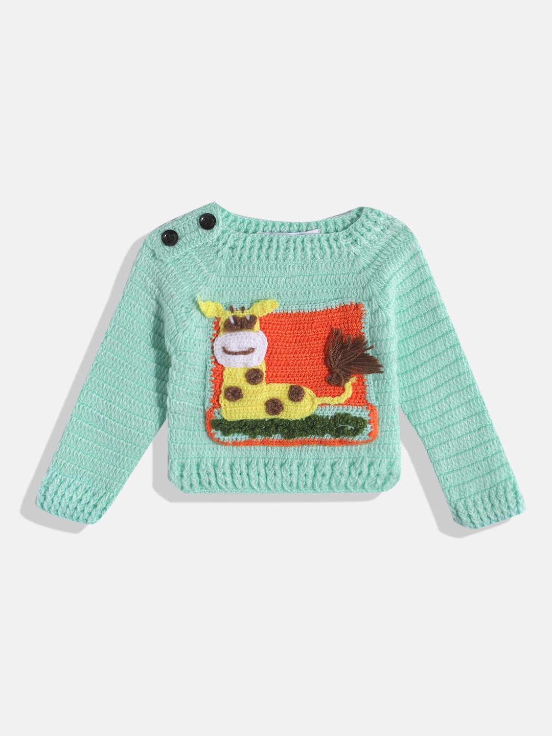 

CHUTPUT Kids Conversational Crochet Woollen Pullover, Sea green