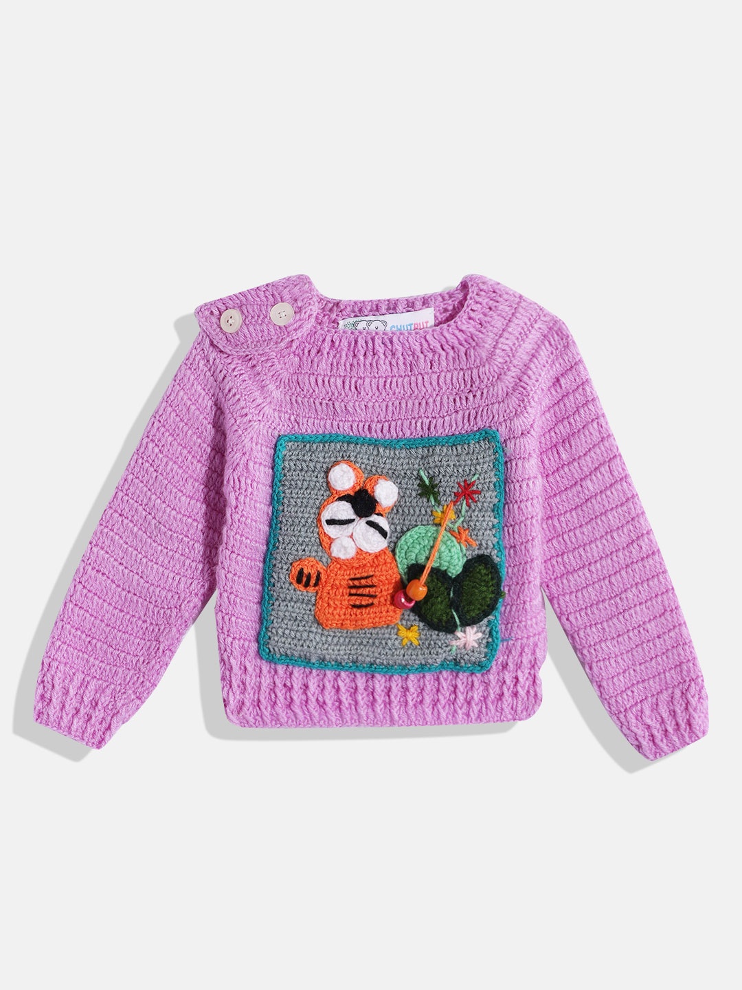 CHUTPUT Kids Conversational Crochet Woollen Pullover, Purple