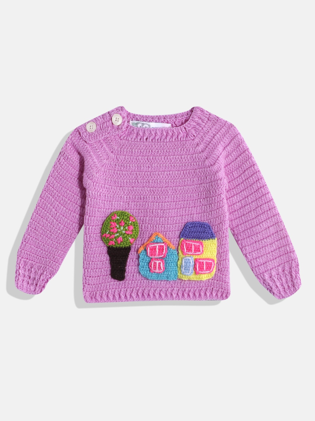 

CHUTPUT Unisex Kids Knitted Woollen Pullover with Embroidered Detail, Purple