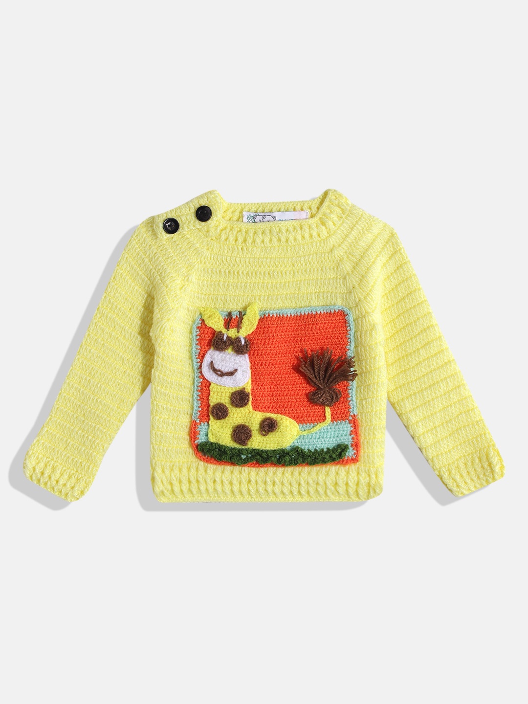 

CHUTPUT Unisex Kids Knitted Woollen Pullover with Embroidered Detail, Yellow