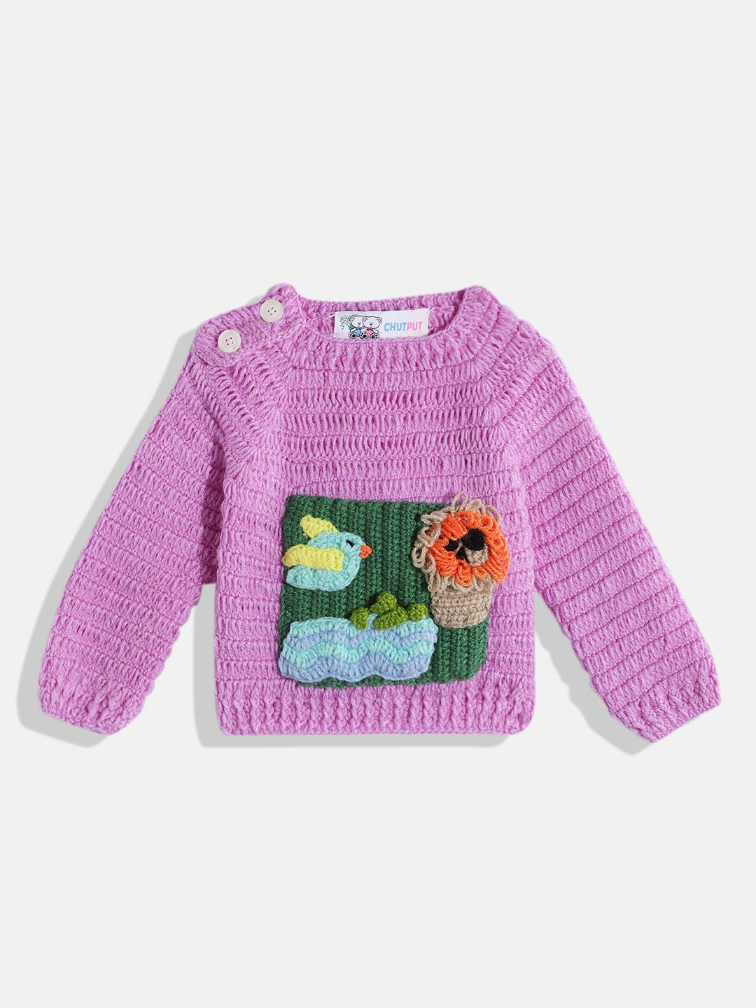 

CHUTPUT Unisex Kids Knitted Woollen Pullover with Embroidered Detail, Purple