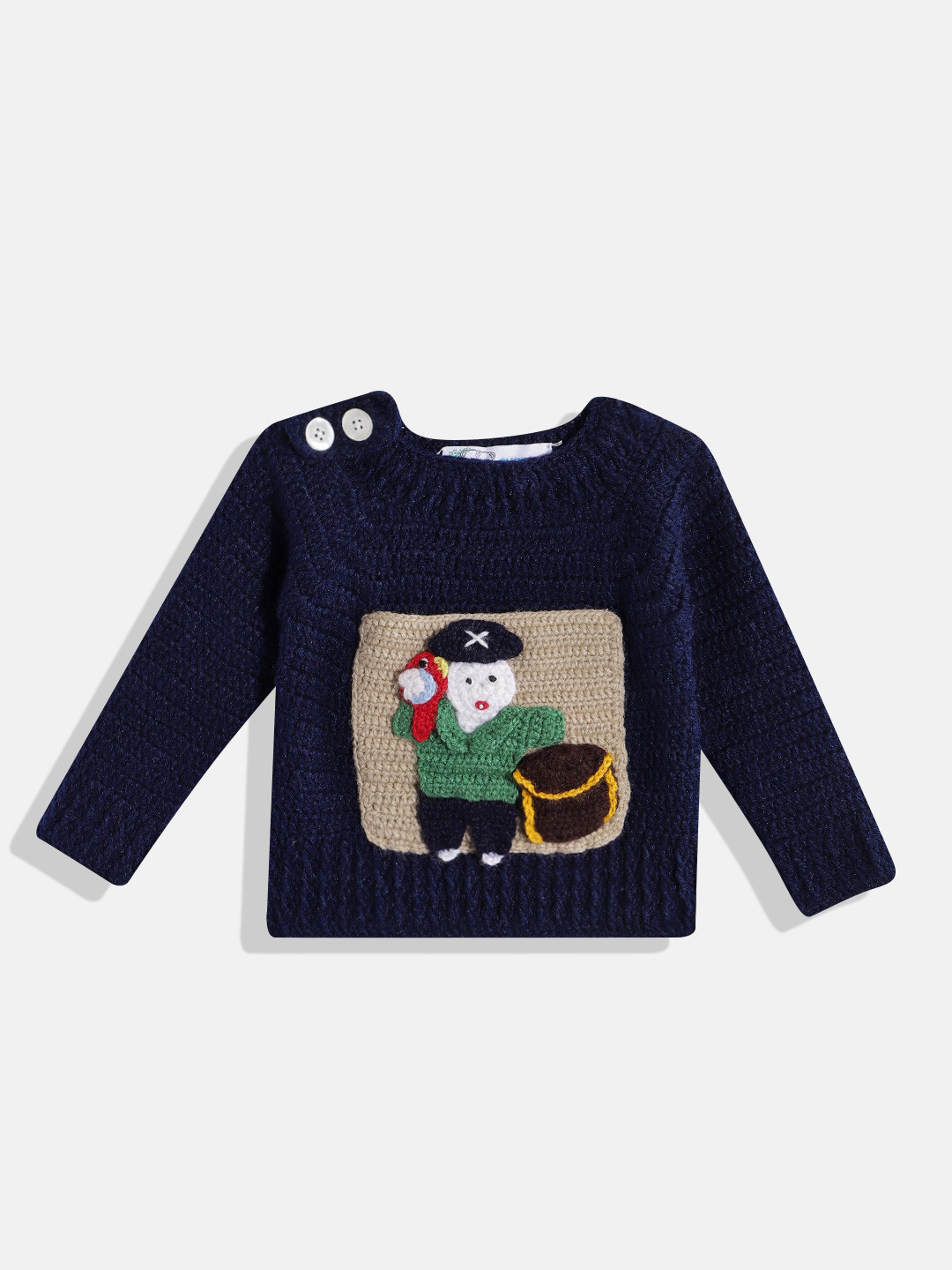 

CHUTPUT Unisex Kids Knitted Woollen Pullover with Embroidered Detail, Navy blue