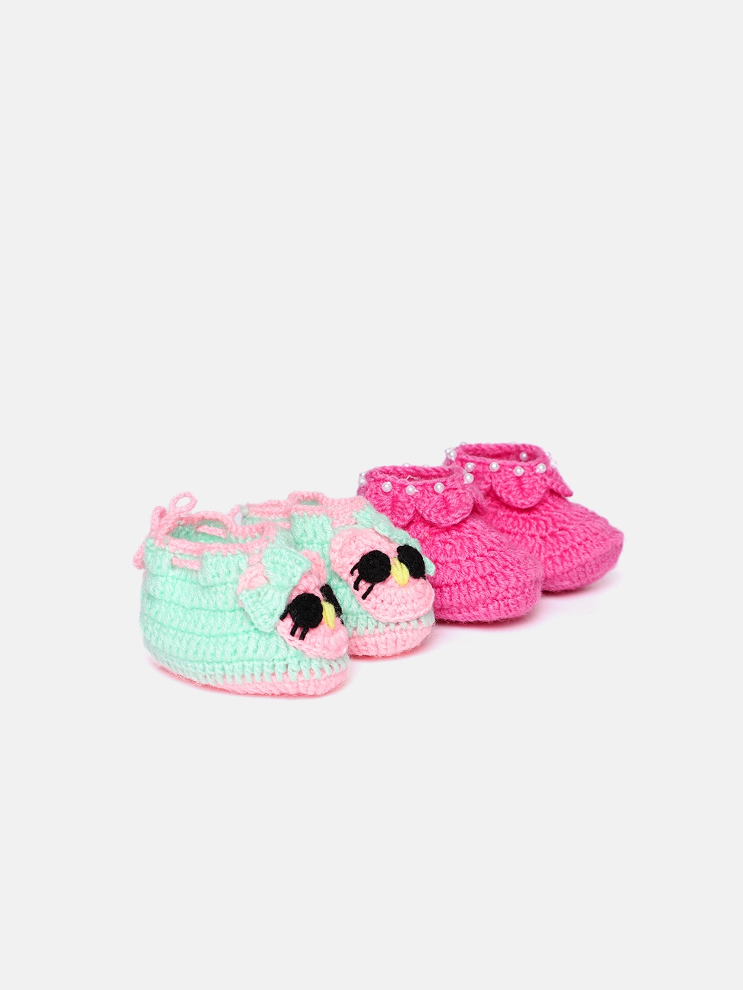 CHUTPUT Unisex Kids Pack of 2 Crochet Booties, Pink