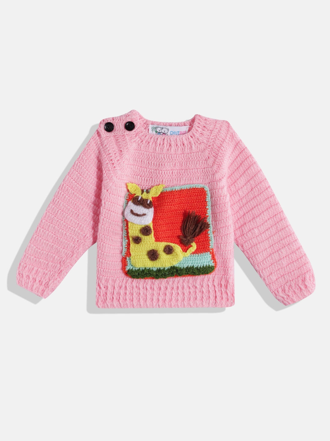 

CHUTPUT Unisex Kids Woollen Pullover with Embroidered Detail, Pink