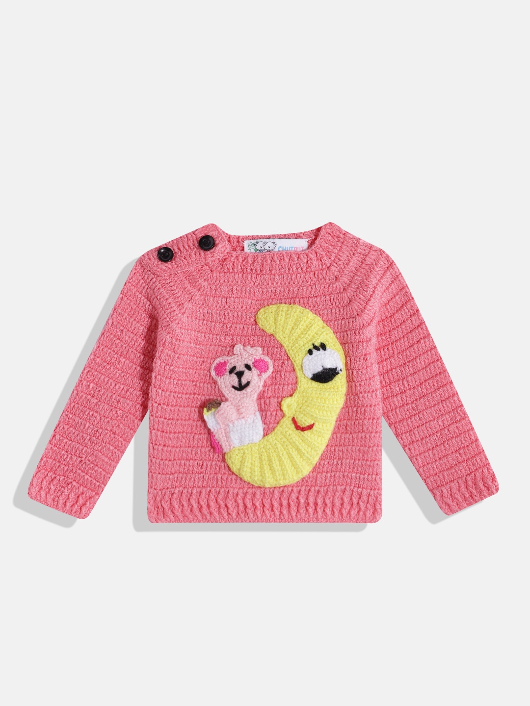 

CHUTPUT Unisex Kids Woollen Pullover with Embroidered Detail, Pink