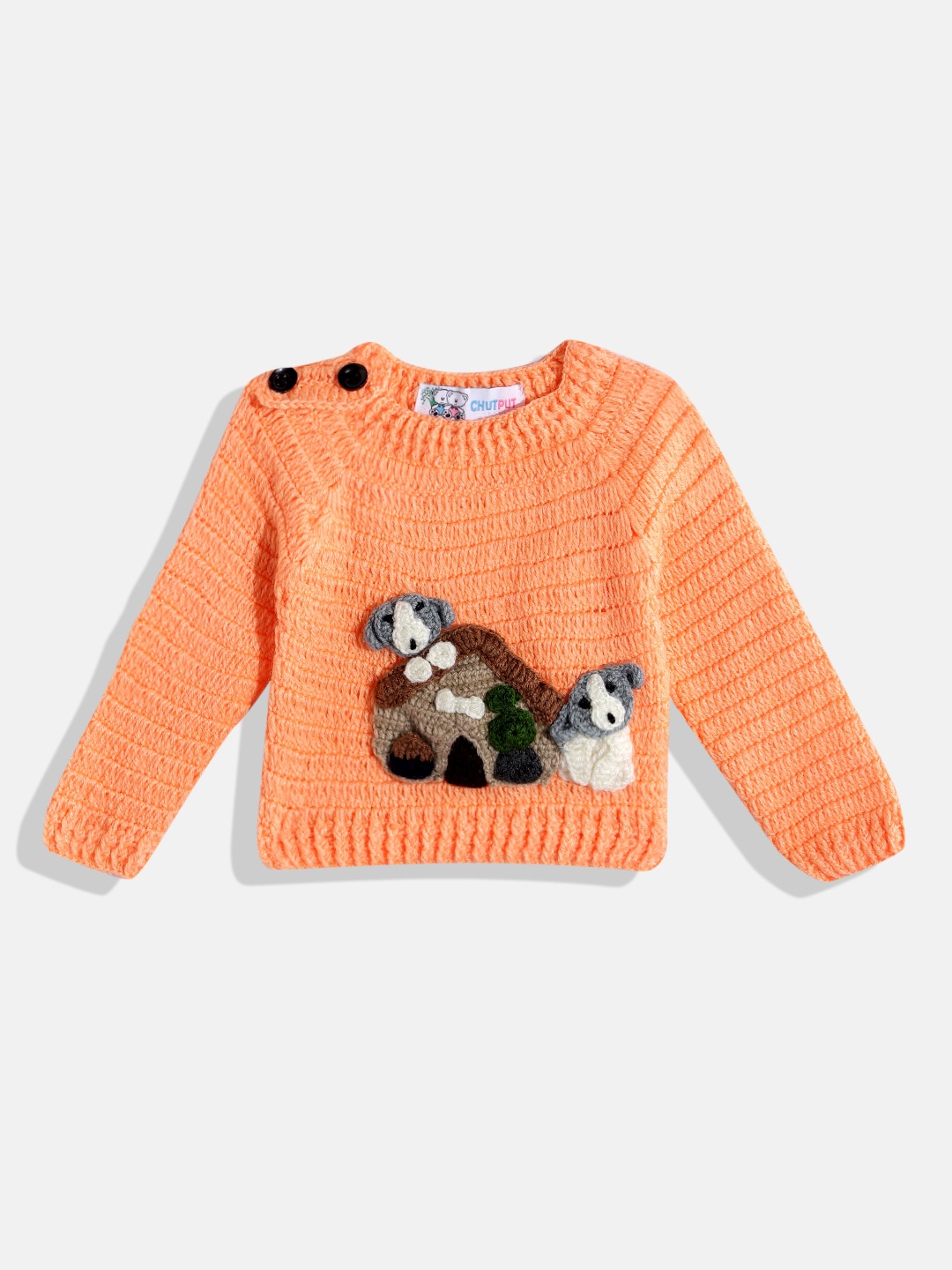 

CHUTPUT Unisex Kids Woollen Pullover with Embroidered Detail, Orange