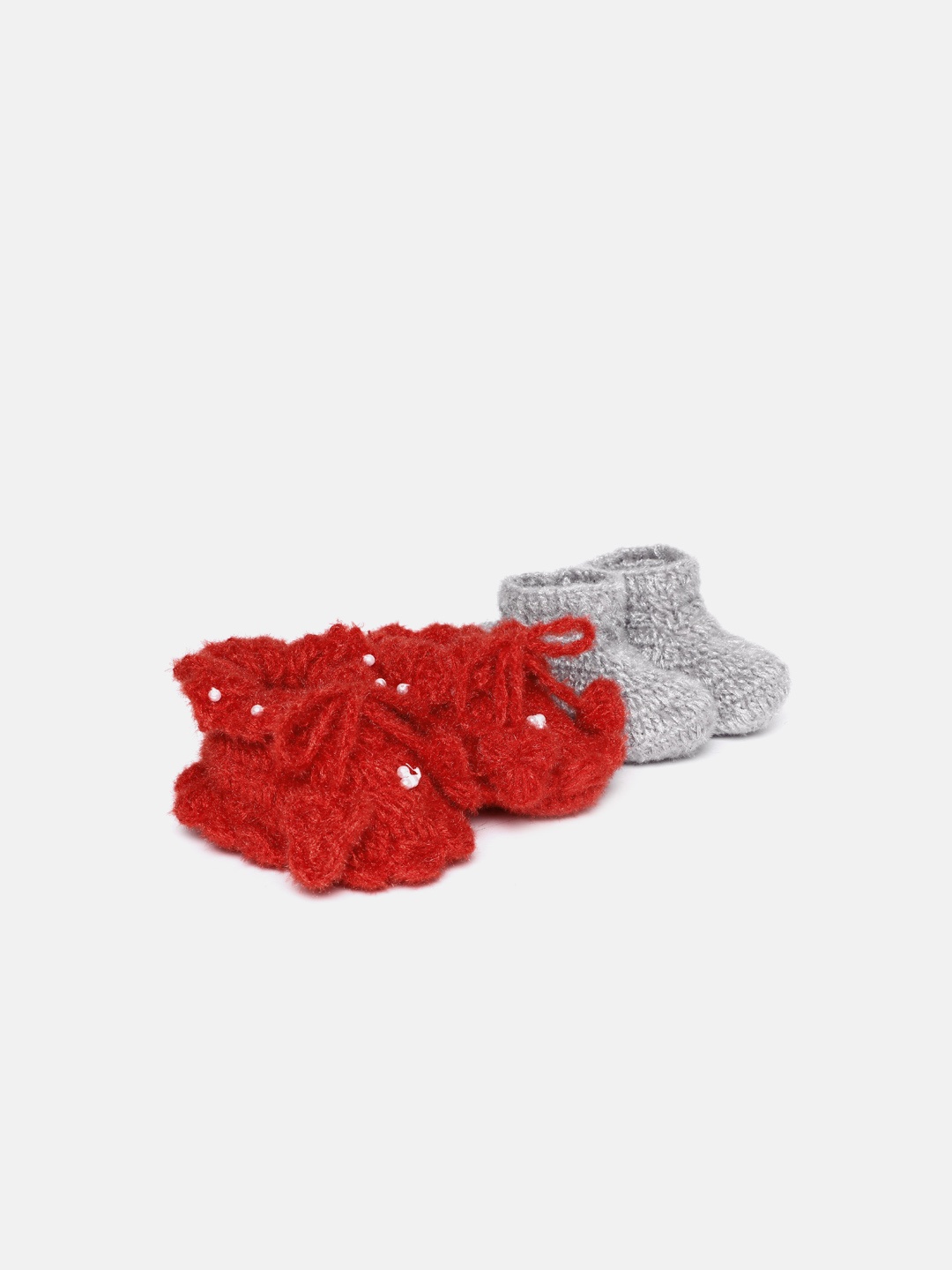 CHUTPUT Unisex Kids Pack of 2 Crochet Booties, Red