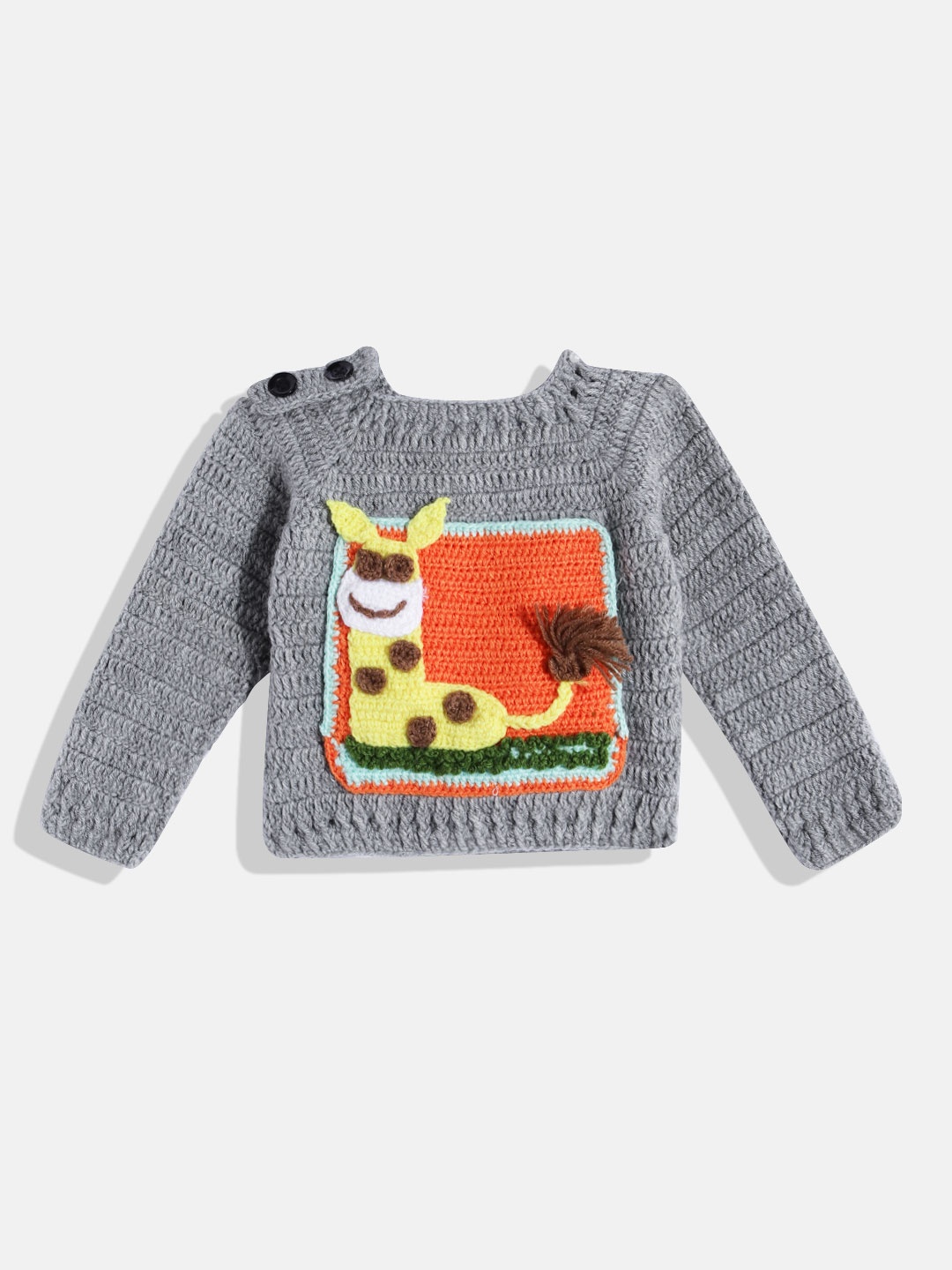 

CHUTPUT Kids Conversational Crochet Woollen Pullover, Grey