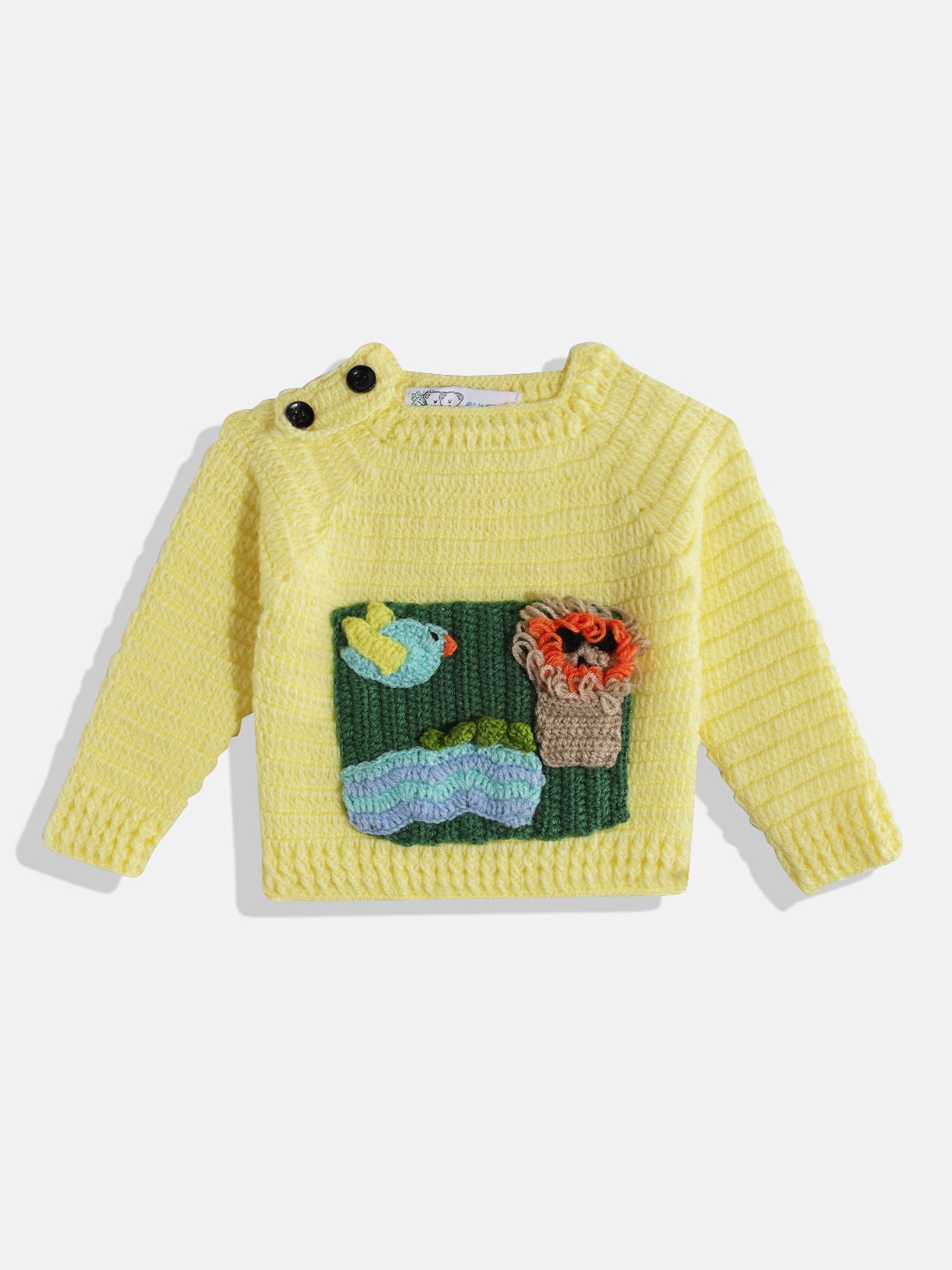 

CHUTPUT Kids Conversational Crochet Woollen Pullover, Yellow