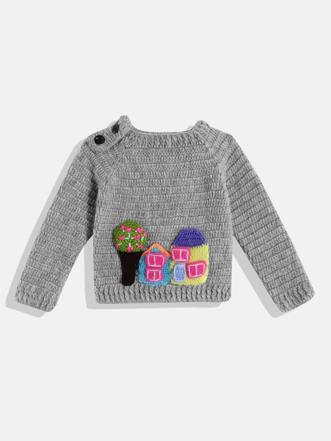 

CHUTPUT Kids Conversational Crochet Woollen Pullover, Grey