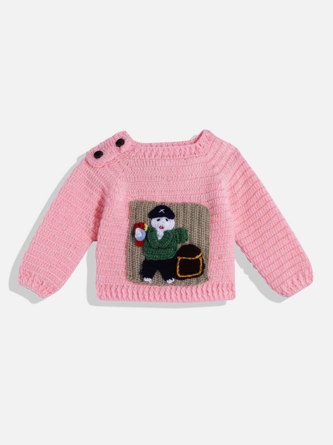 

CHUTPUT Kids Conversational Crochet Woollen Pullover, Pink