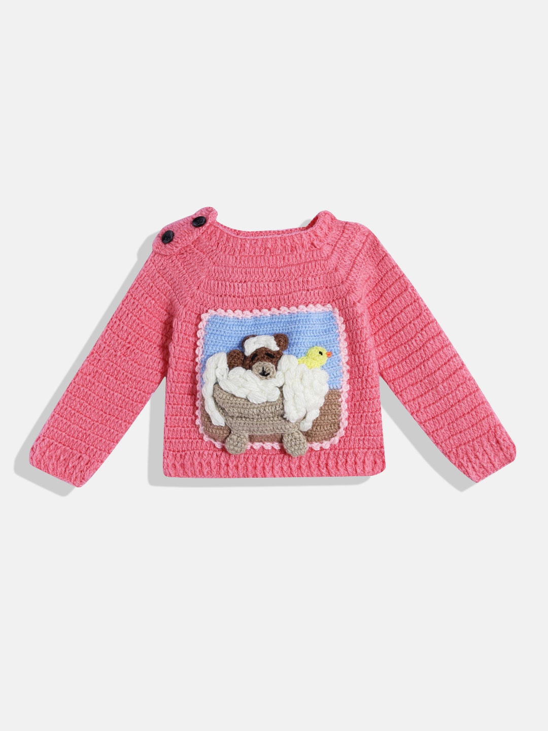

CHUTPUT Kids Conversational Crochet Woollen Pullover, Pink