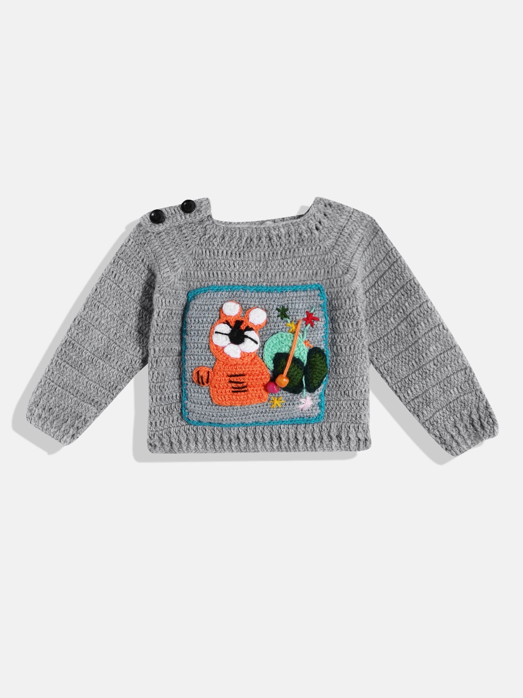 CHUTPUT Kids Conversational Crochet Woollen Pullover, Grey