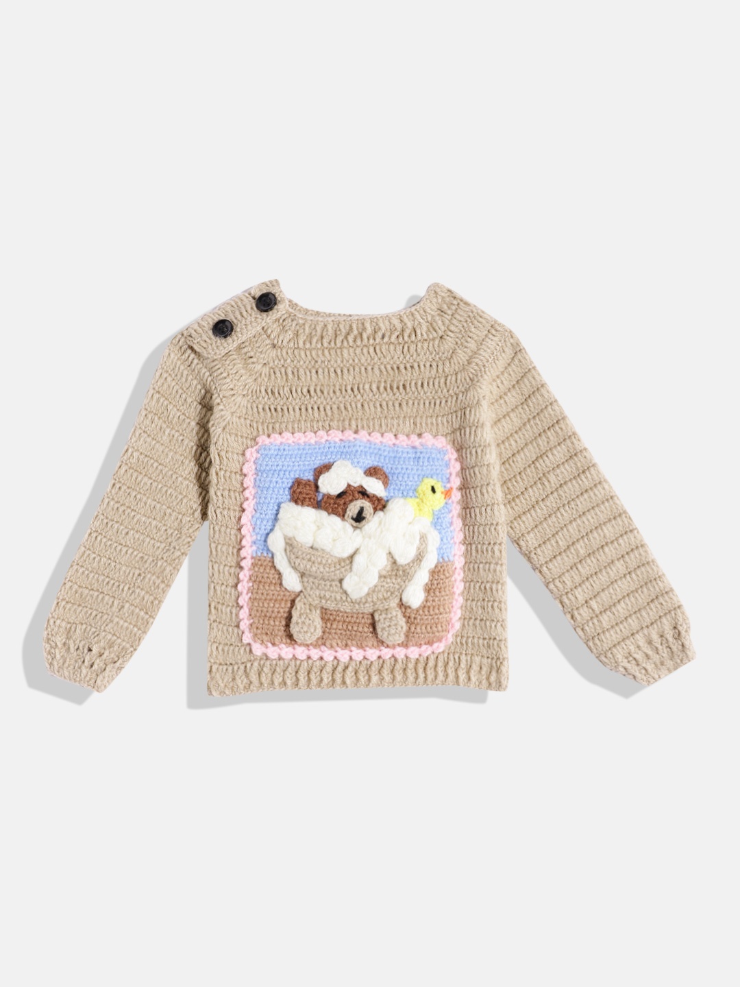 

CHUTPUT Kids Conversational Crochet Woollen Pullover, Brown