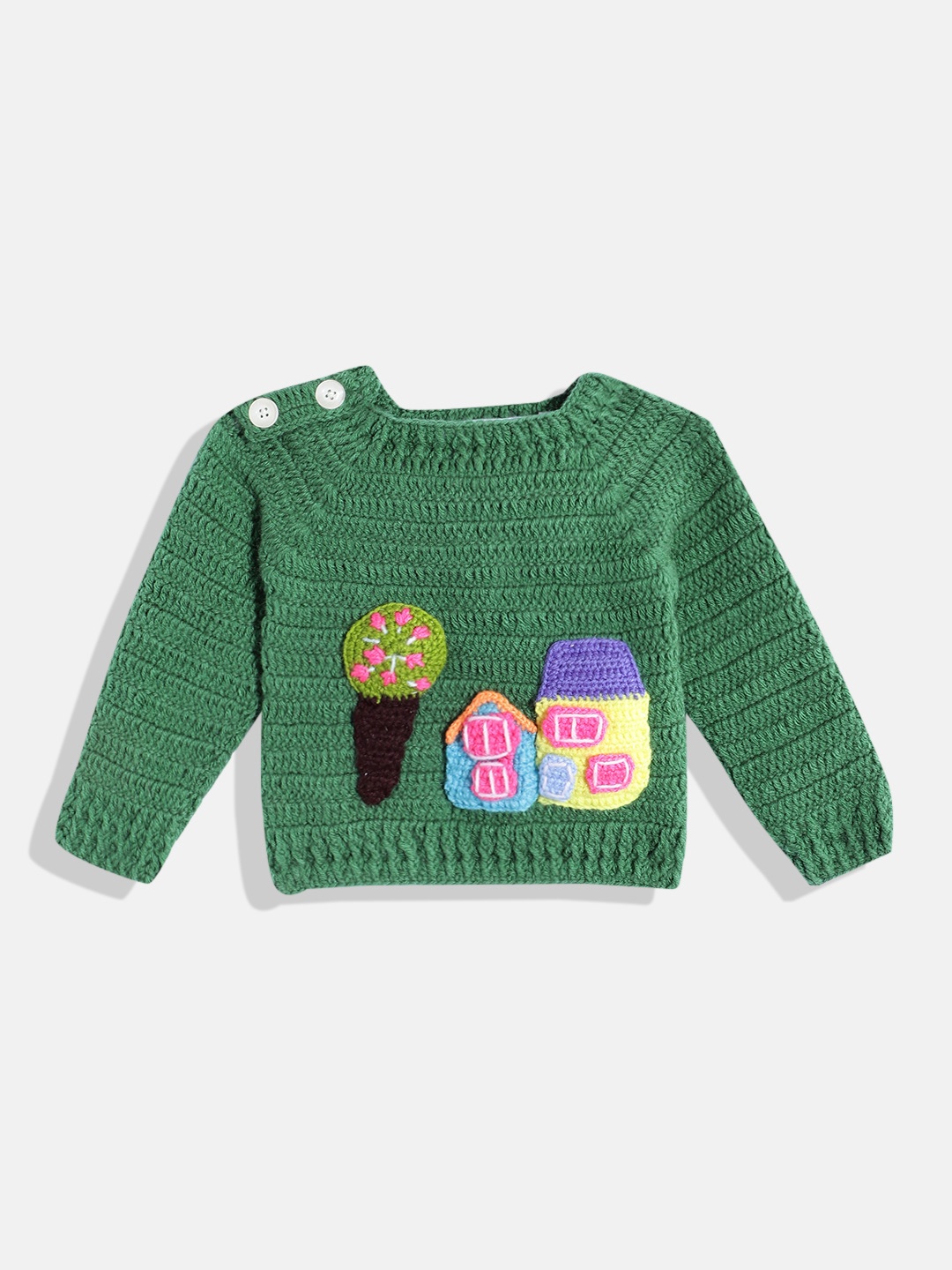 

CHUTPUT Kids Conversational Crochet Woollen Pullover, Green