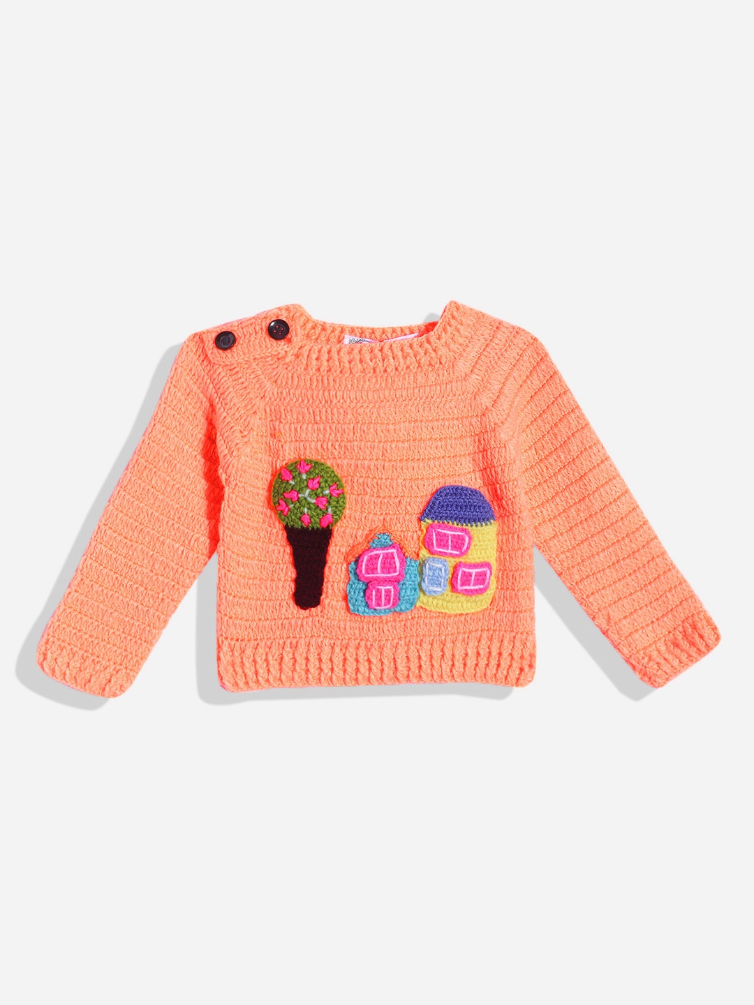 

CHUTPUT Kids Conversational Crochet Woollen Pullover, Orange