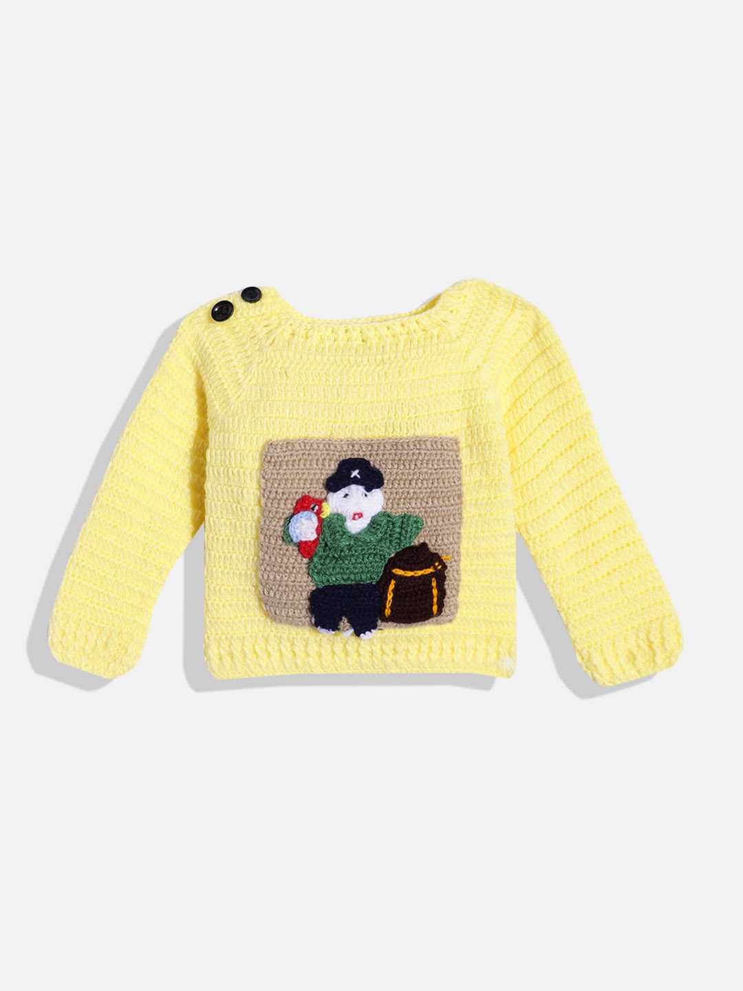 

CHUTPUT Kids Conversational Crochet Woollen Pullover, Yellow