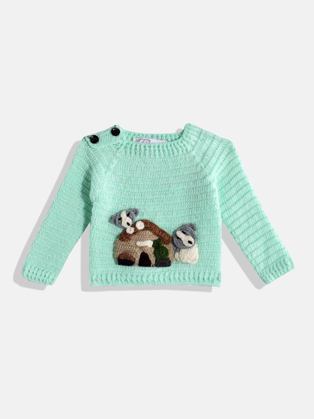 

CHUTPUT Kids Conversational Crochet Woollen Pullover, Sea green