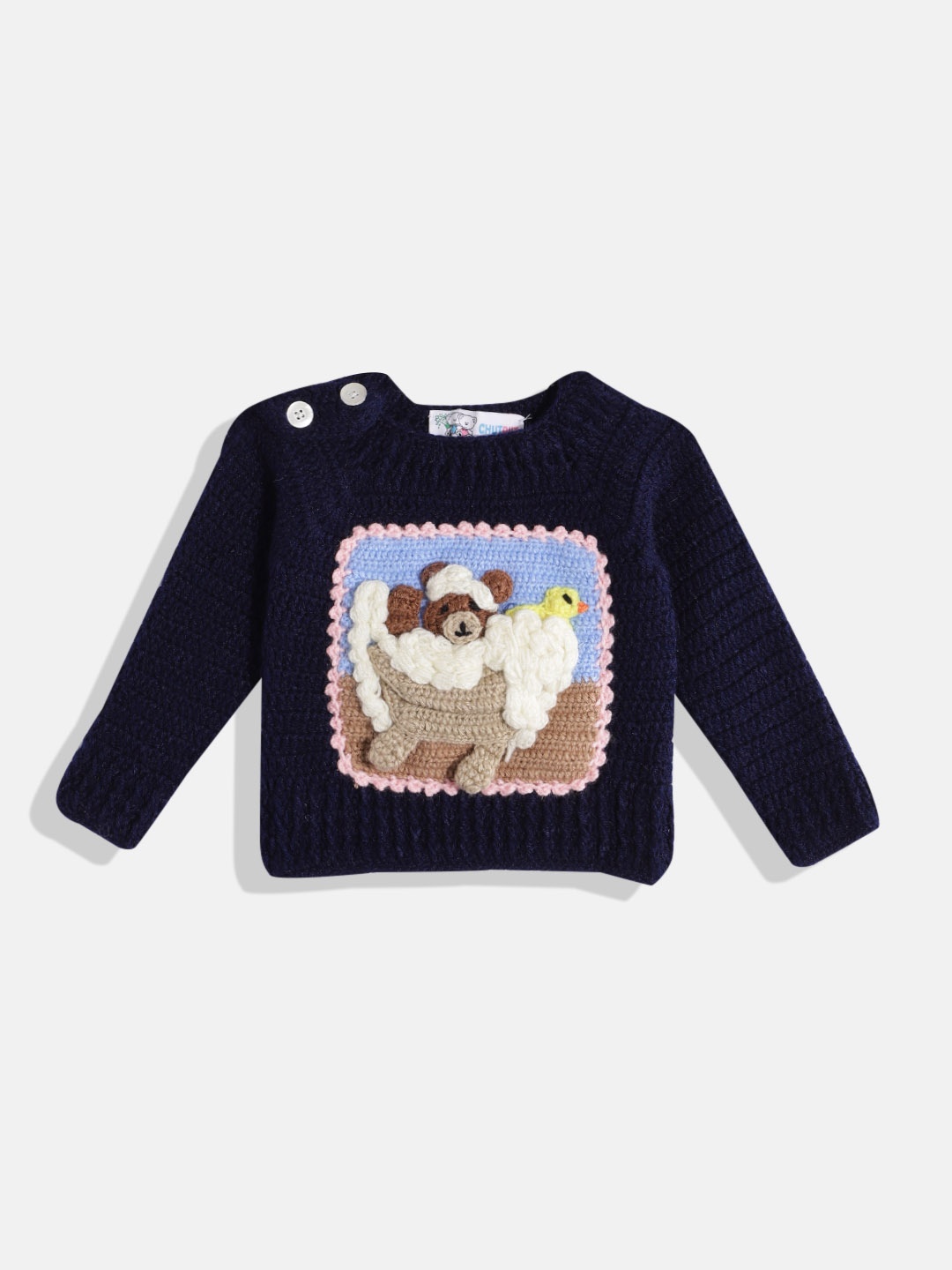 

CHUTPUT Kids Conversational Crochet Woollen Pullover, Navy blue