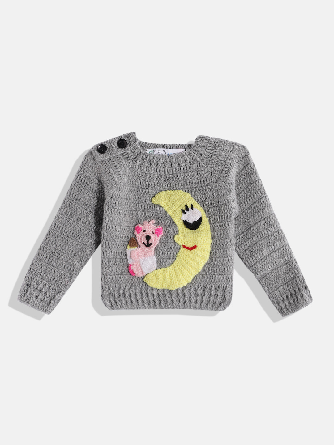 

CHUTPUT Kids Conversational Crochet Woollen Pullover, Grey