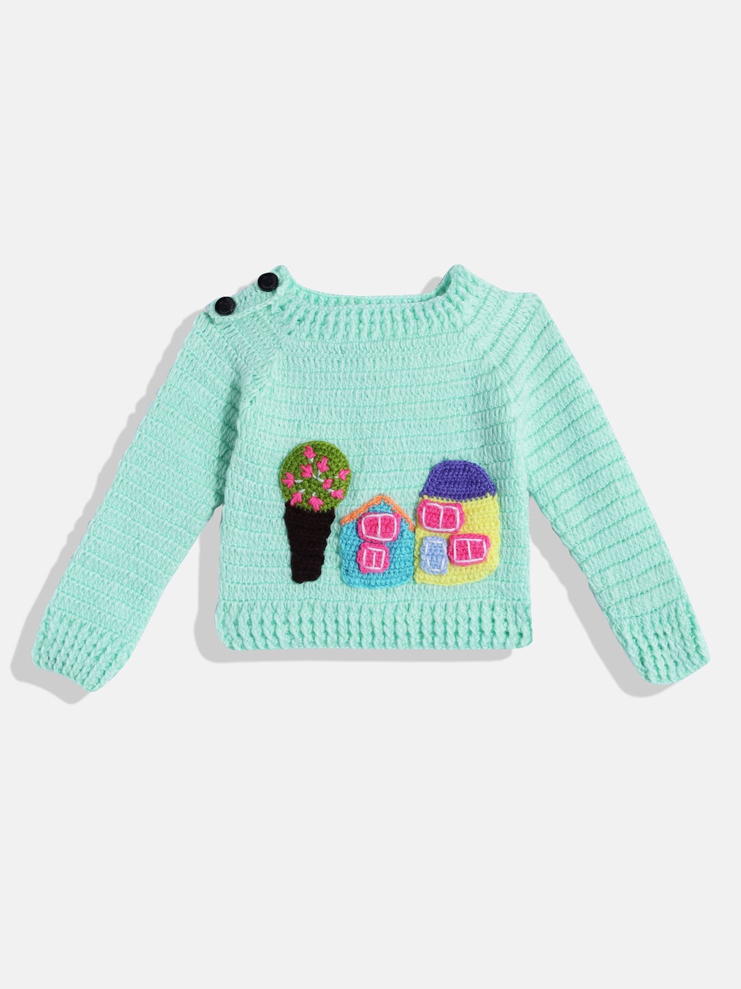 

CHUTPUT Kids Embroidered Woollen Sweater Vest, Turquoise blue
