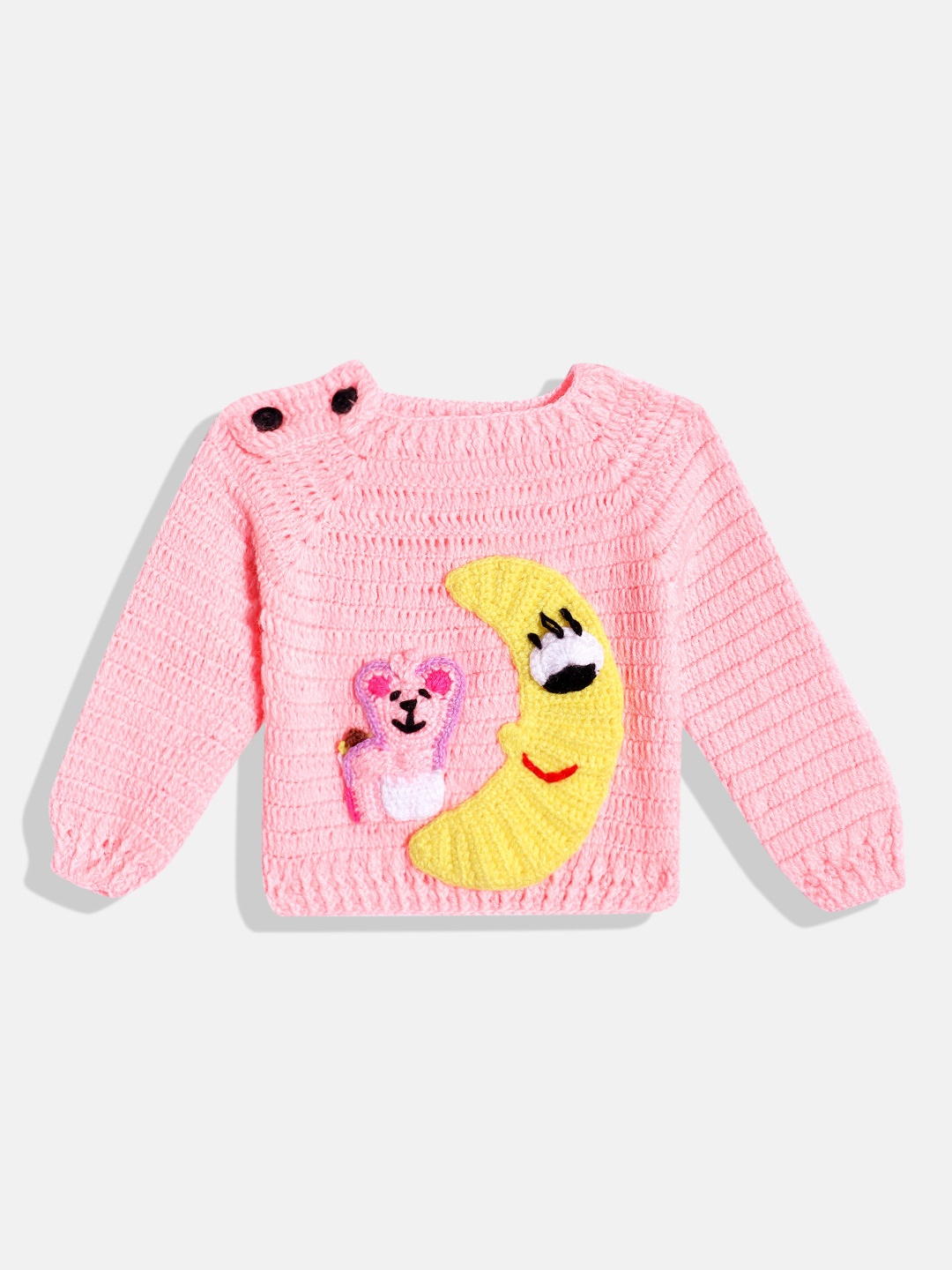 

CHUTPUT Kids Conversational Crochet Woollen Pullover, Pink