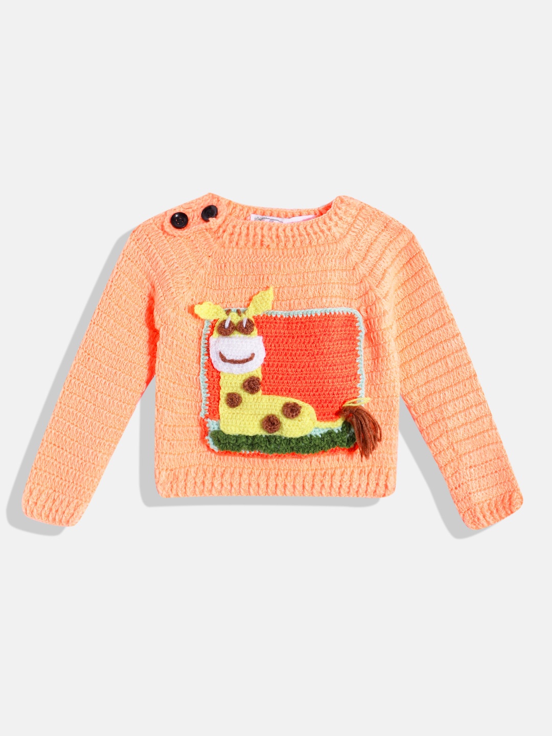 

CHUTPUT Kids Conversational Crochet Woollen Pullover, Orange